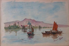 Boats in Morocco - Original handsigned watercolor - c. 1899