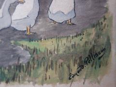 Weiße Familie White Ducks - Original handsigniertes Aquarell - ca. 1899