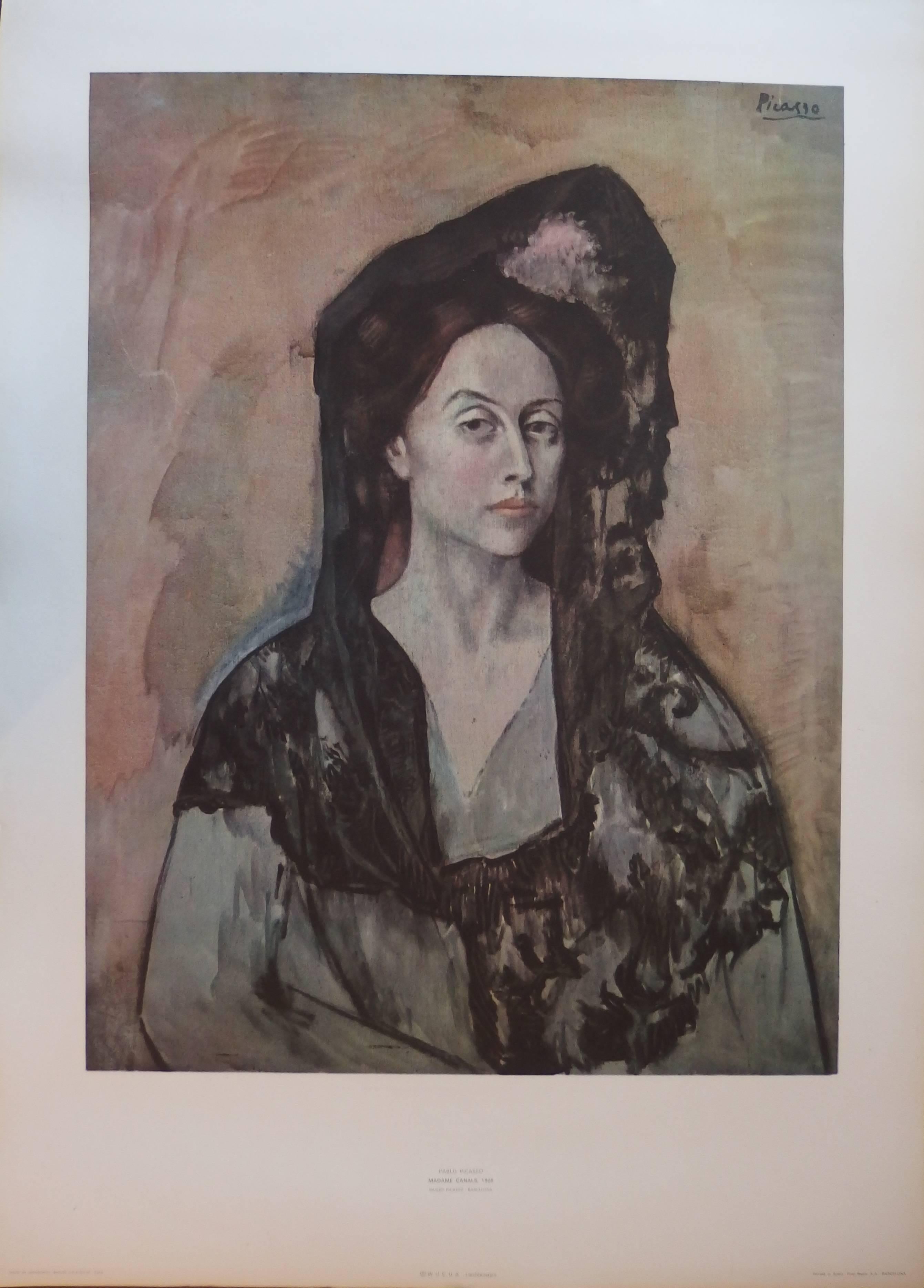 (after) Pablo Picasso Portrait Print - Spanish Woman : Ms Canals - Original vintage poster of Picasso Museum - 1966