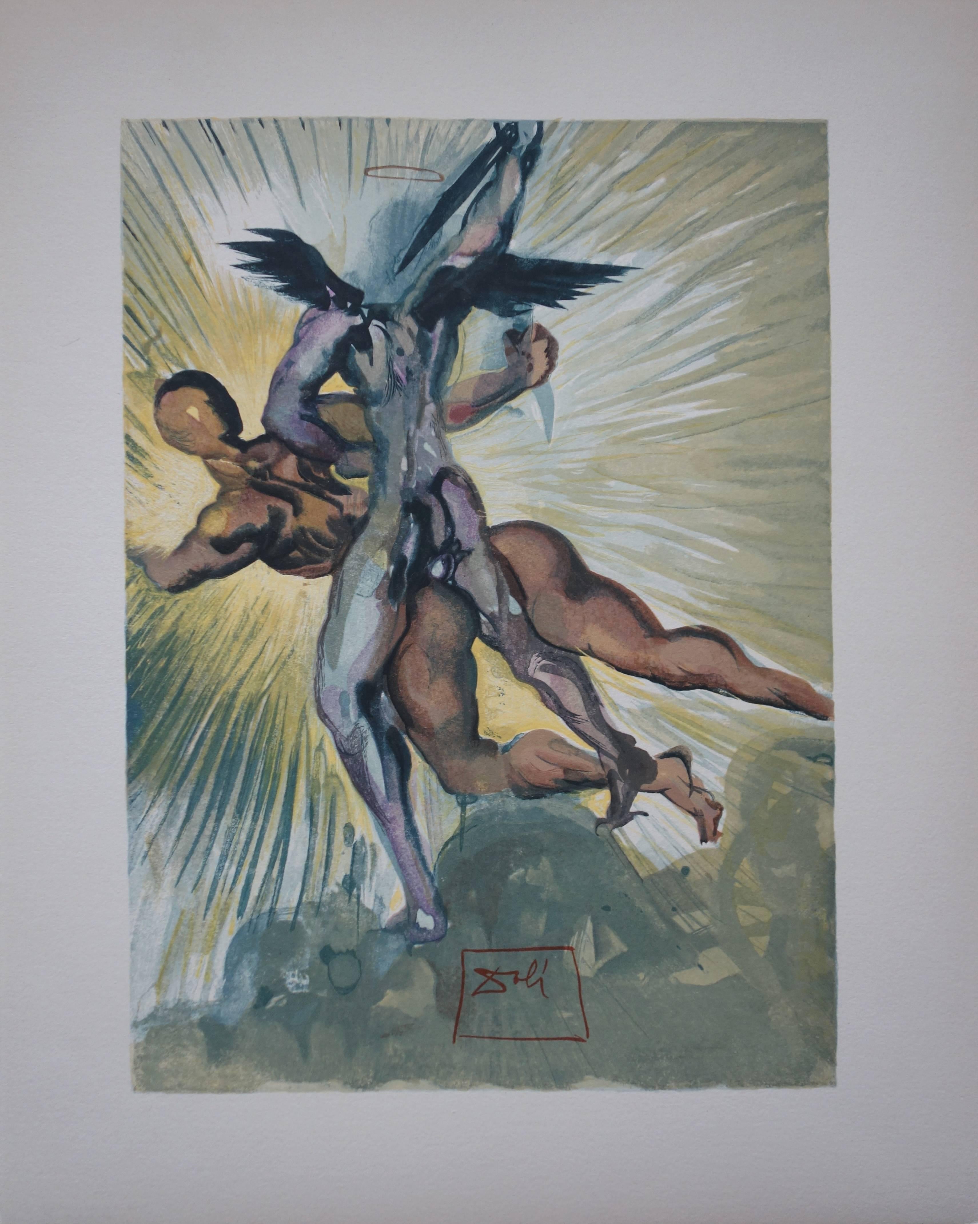 Salvador Dalí Figurative Print - Purgatory 8 - The Guardian Angels of the Valley - Original woodcut - 1963