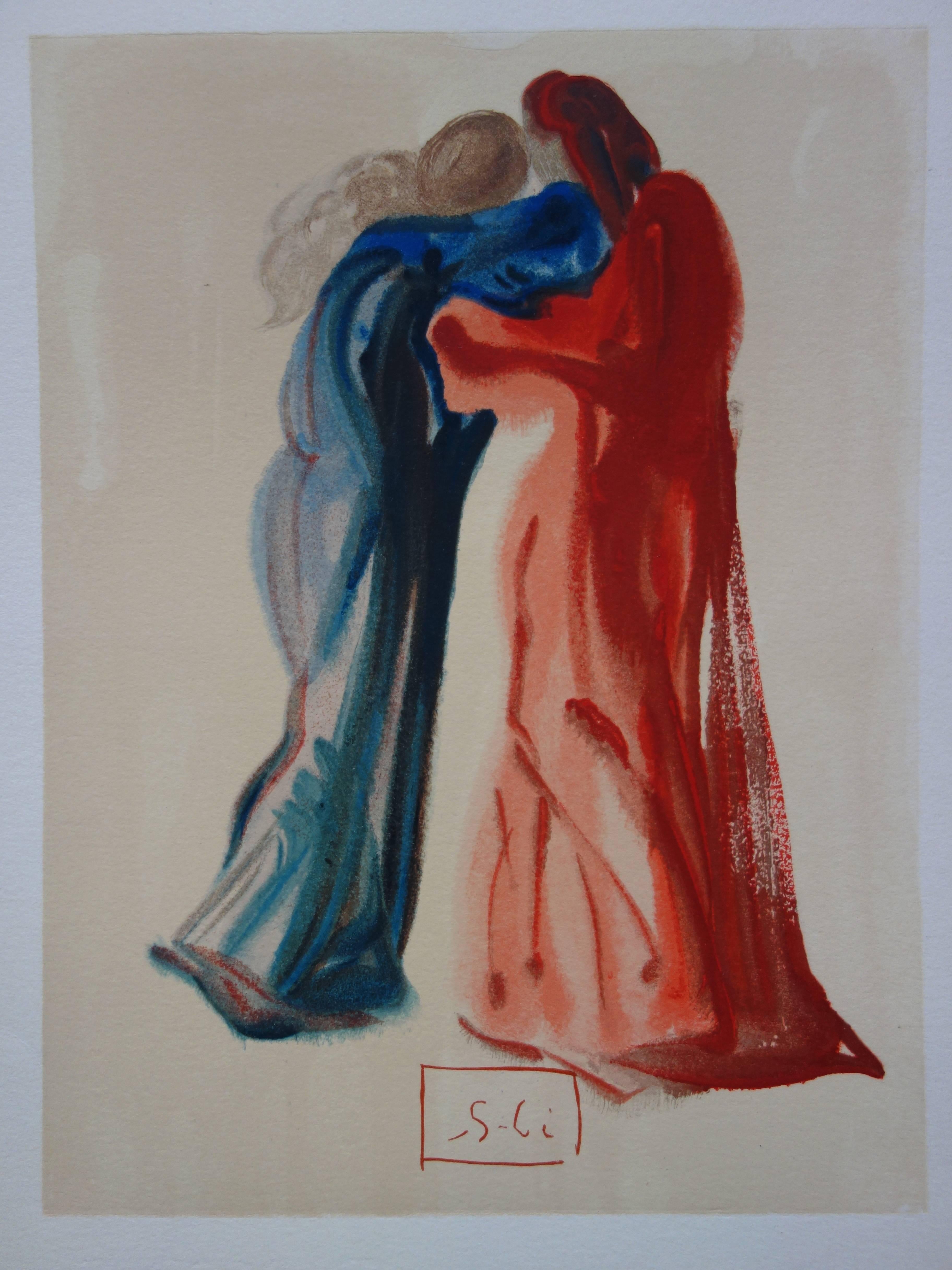 Purgatory 29 - Meeting of Dante and Beatrice - Original woodcut - 1963 - Surrealist Print by Salvador Dalí