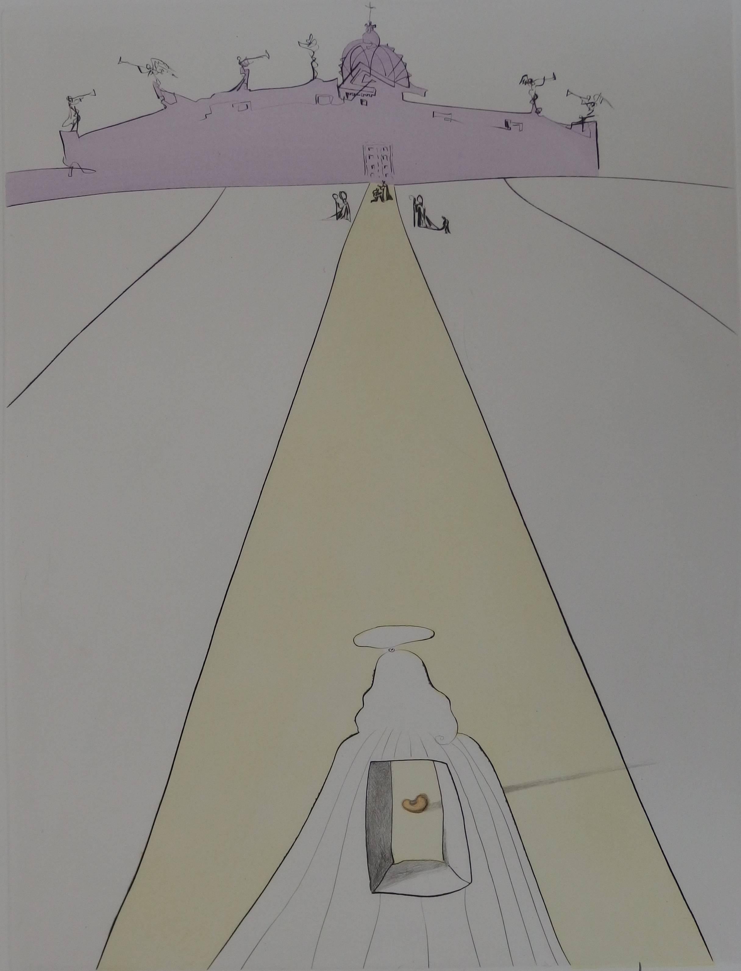 God, Time, Space, and the Pope - eau-forte orignale, signée, 1974 - Surréalisme Print par Salvador Dalí