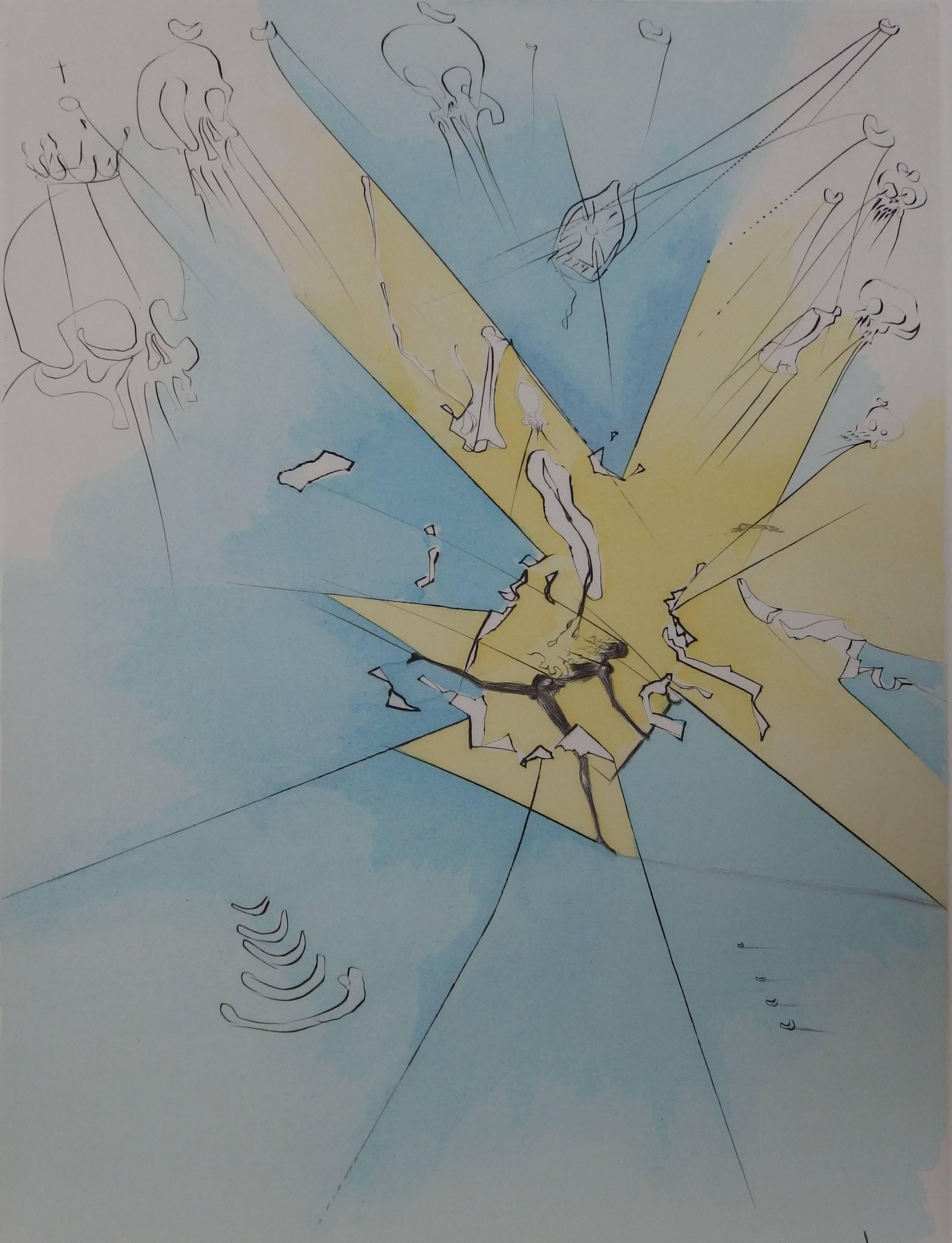 Una entrada estremecedora en el escenario americano - aguafuerte original - firmado - 1974 - Print Surrealista de Salvador Dalí