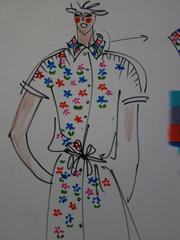 [Mode] Tutti Studio - Original ink and pen drawing : Spring Flowers Dress - 1978