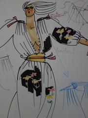 [Mode] Tutti Studio - Original Tinten- und Bleistiftzeichnung: Kleid mit tiefem Ausschnitt - 1978