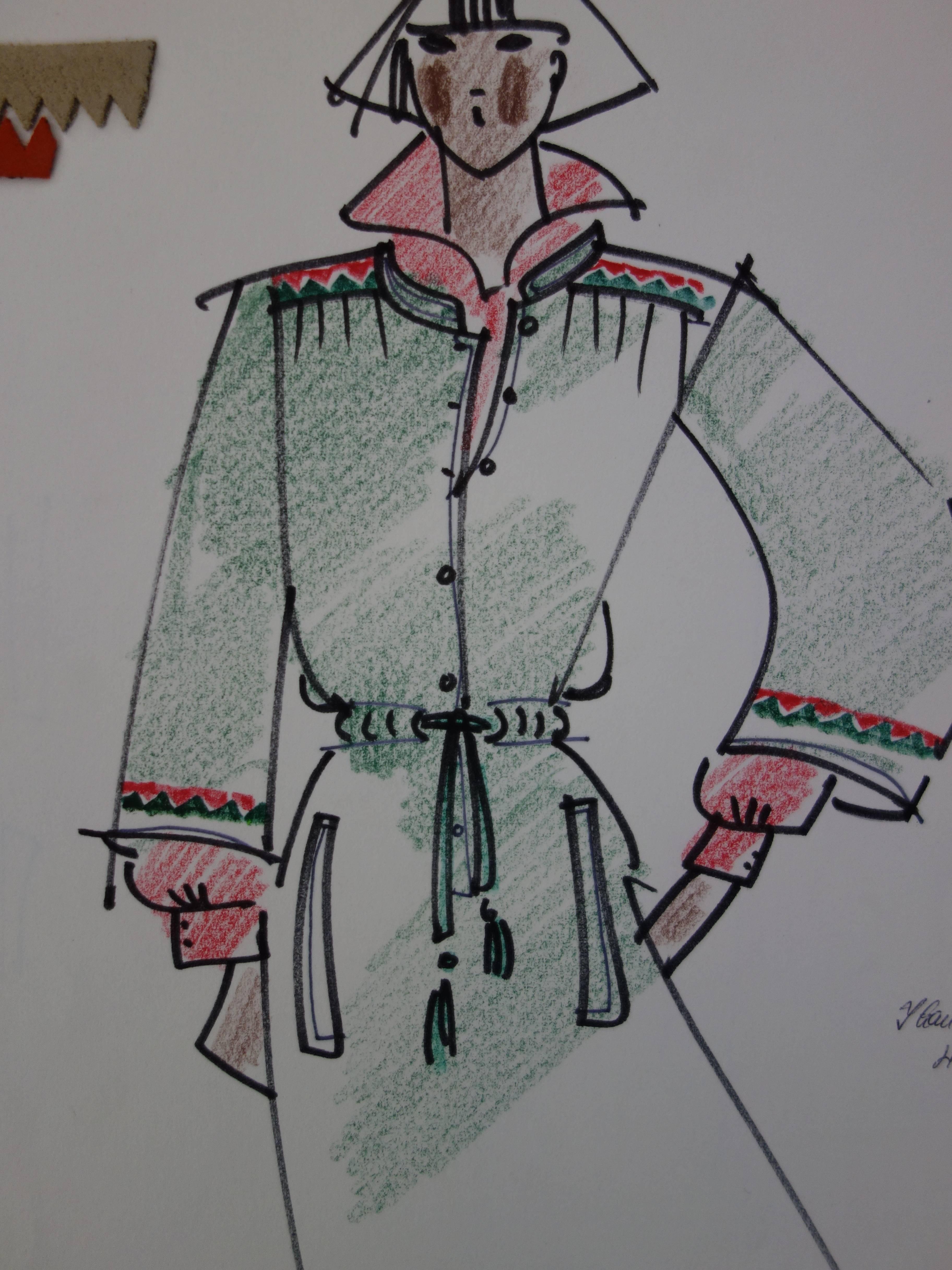 [Mode] Tutti Studio - Original ink and pen drawing : Military Dress - 1978 - Art by Unknown