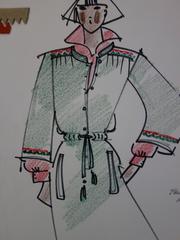 [Mode] Tutti Studio - Original ink and pen drawing : Military Dress - 1978