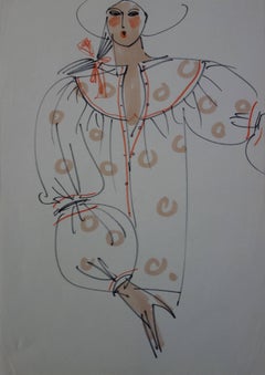 [Mode] Tutti Studio - Dibujo original a pluma y tinta : Túnica geométrica - 1978