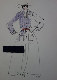 Vintage [Mode] Tutti Studio - Original ink and pen drawing : Coat Style Dress - 1978