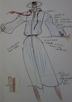 [Mode] Tutti Studio - Dibujo original a pluma y tinta : Vestido de entretiempo - 1978