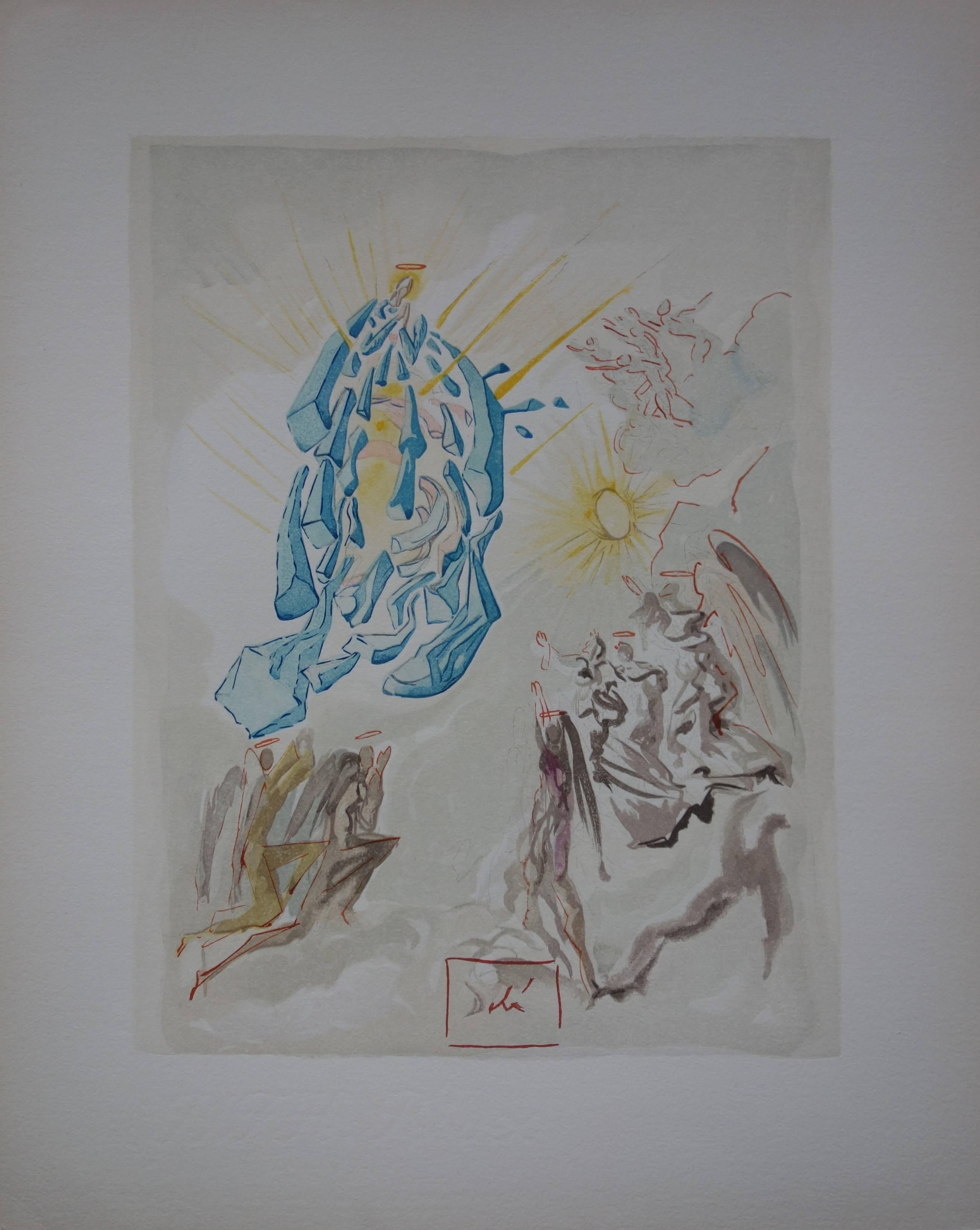 Salvador Dalí Figurative Print - Heaven 26 - Dante regains his sight - Color woodcut - 1963