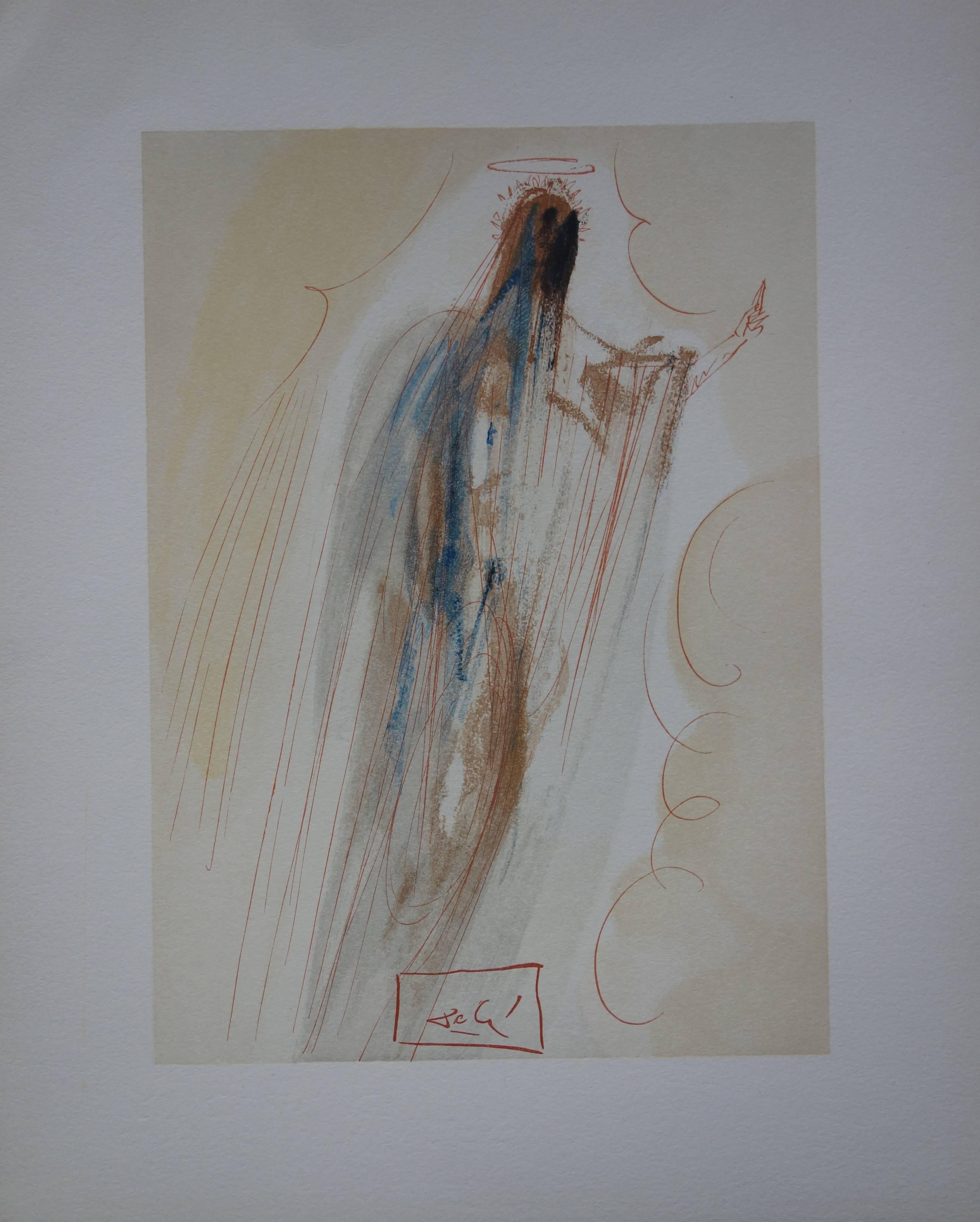 Salvador Dalí Figurative Print - Heaven 29 - The Creation of Angels - Color woodcut print - 1963