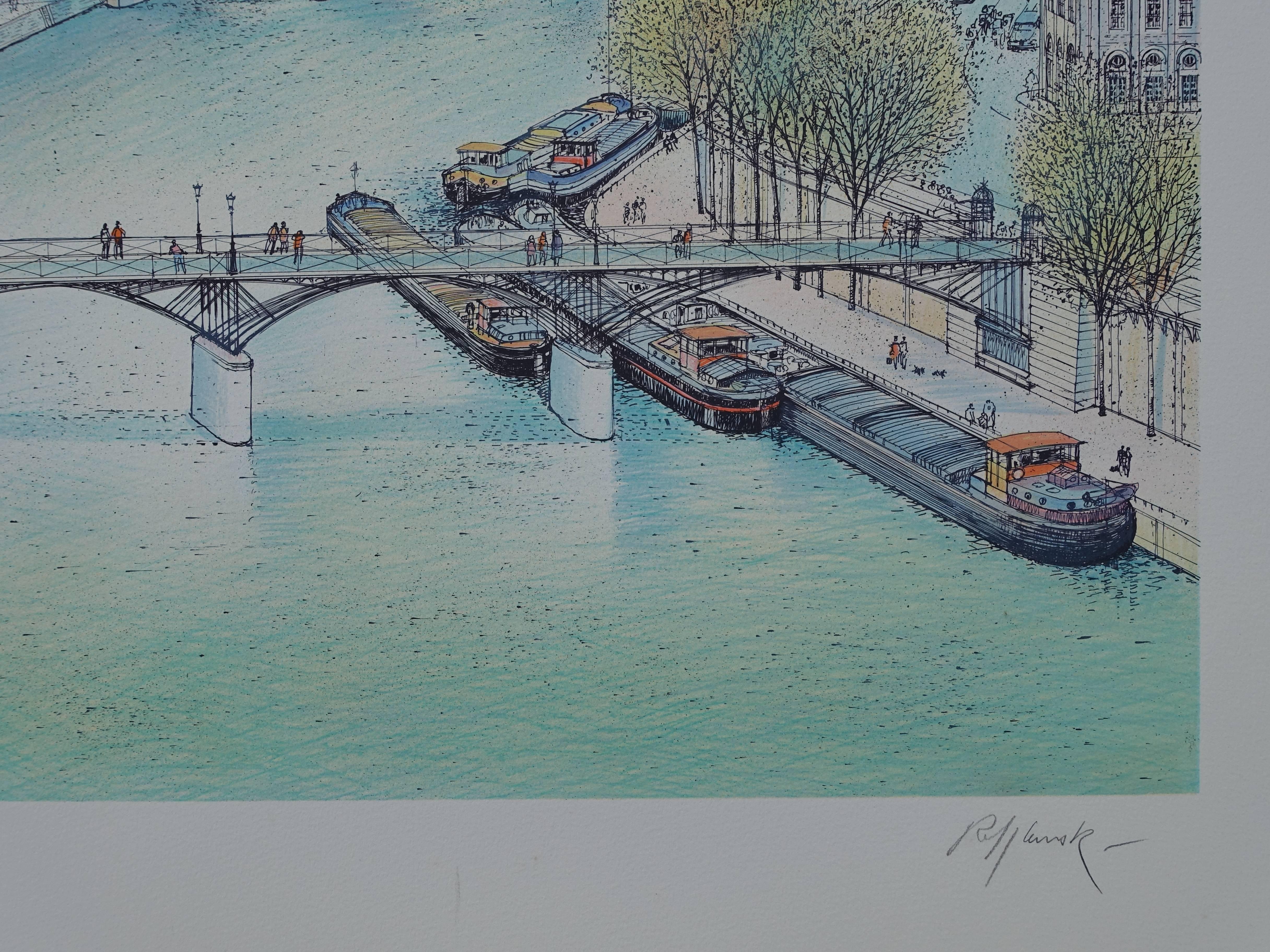 Paris : Seine River, Notre Dame & Ile de la Cite - Tall handsigned lithograph - Print by Rolf RAFFLEWSKI