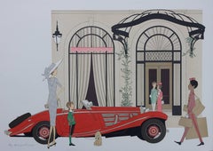 Vintage Hotel : Mercedes Roadster 540K & Plaza Athenee - Signed lithograph