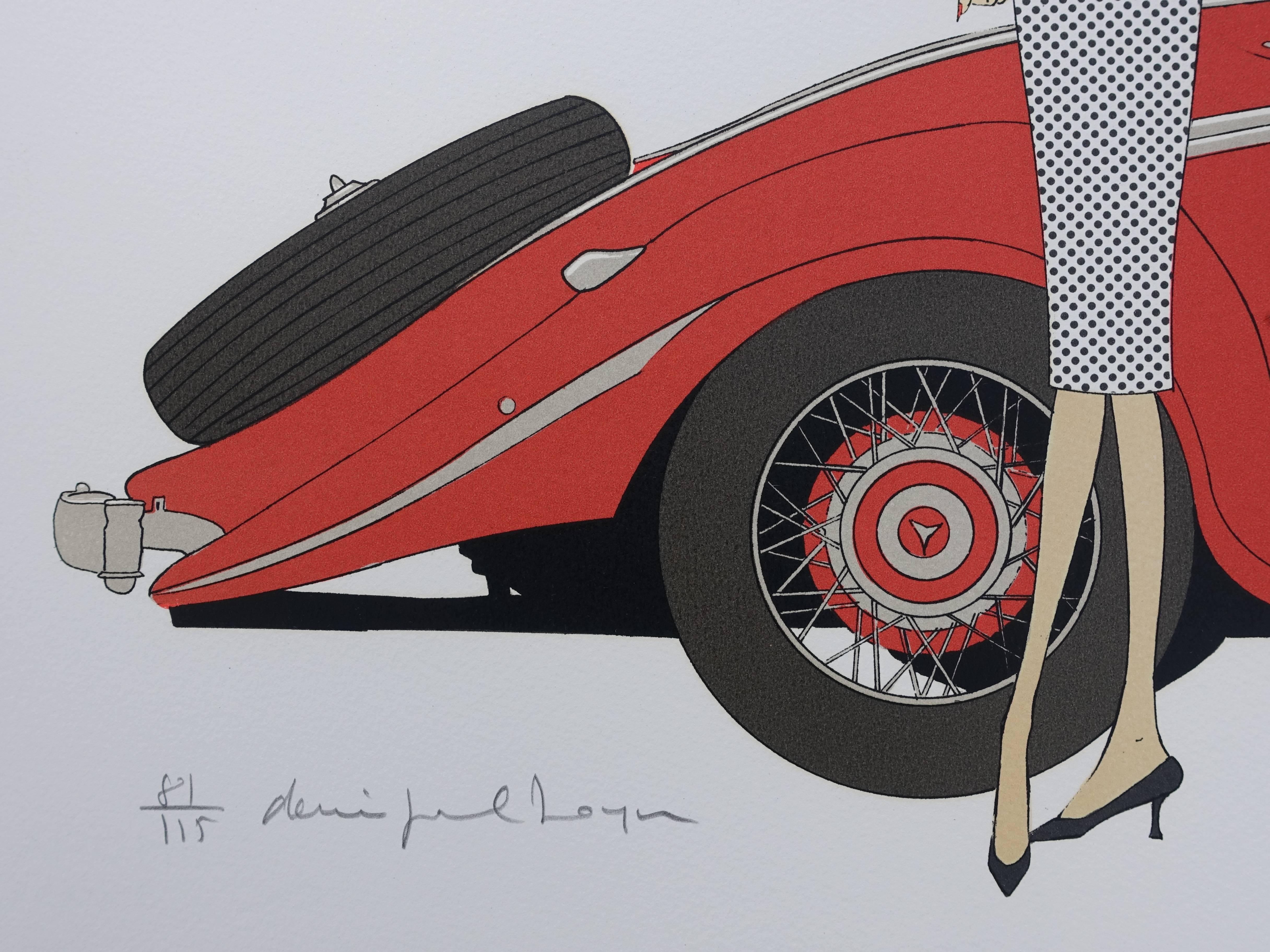 Hotel : Mercedes Roadster 540K & Plaza Athenee - Signed lithograph - Print by Denis Paul Noyer