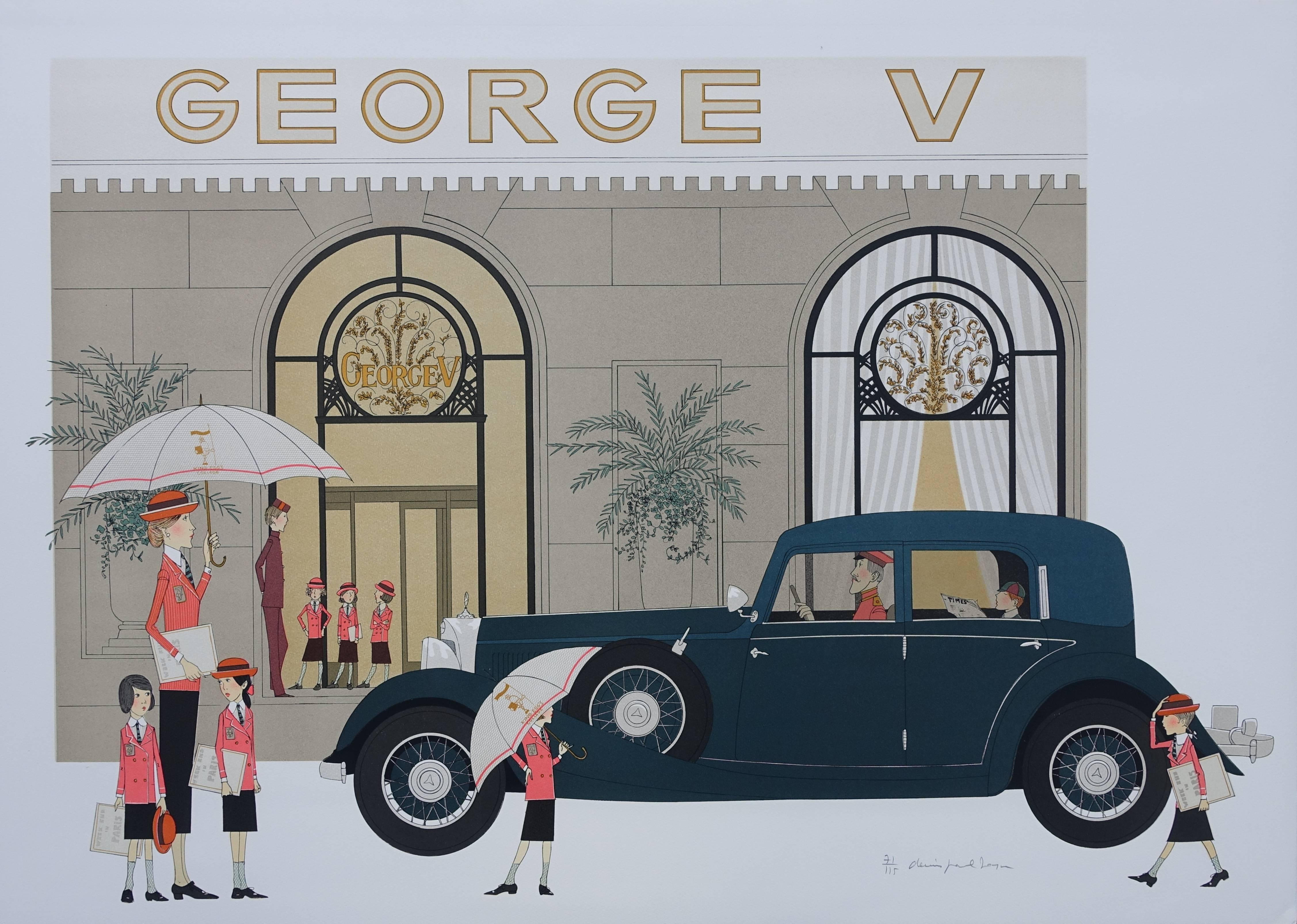 Denis Paul Noyer Figurative Print - Mercedes Mannheim 370K et GEORGE V - Original handsigned lithograph - 115ex