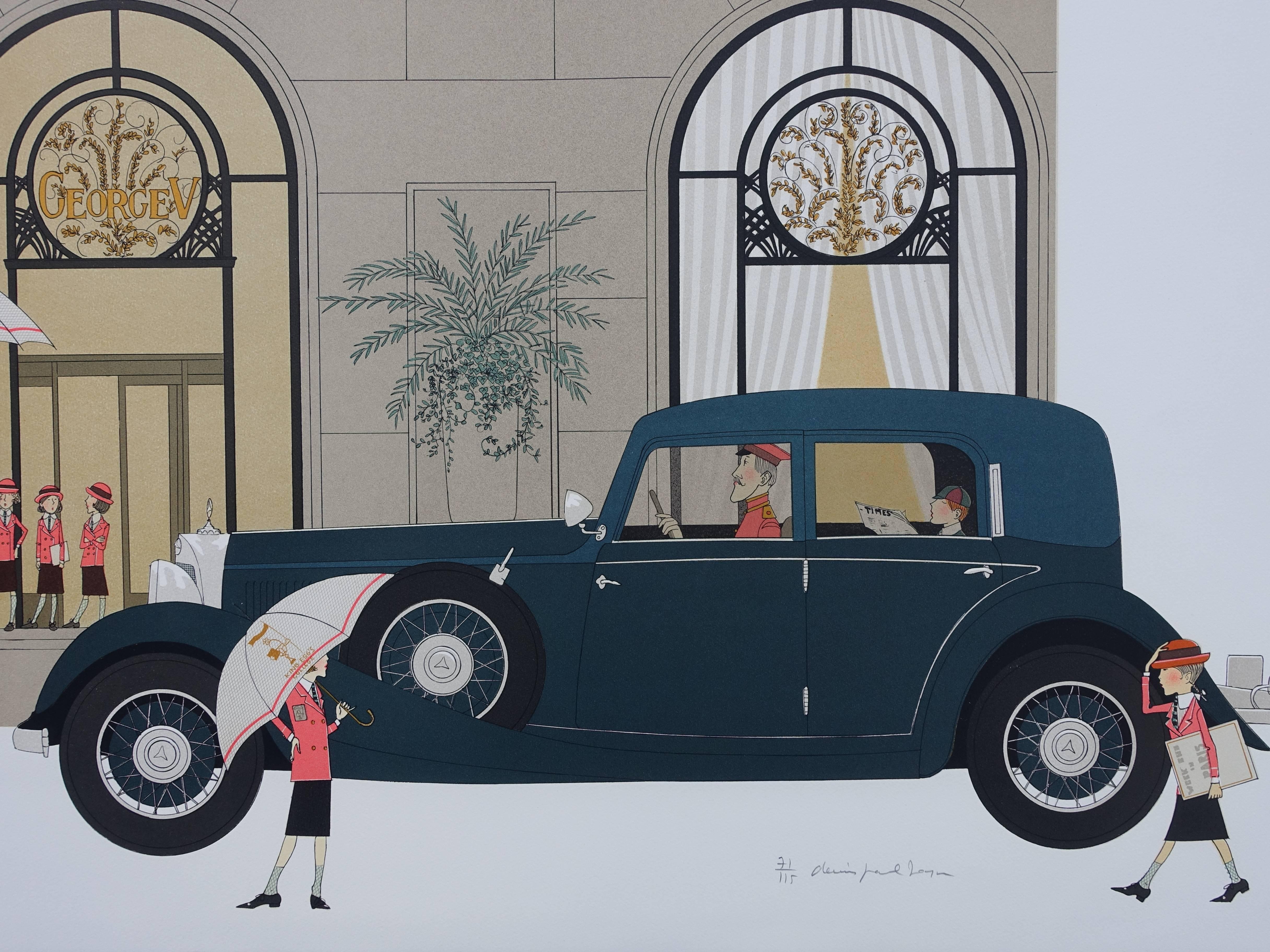 Mercedes Mannheim 370K et GEORGE V - Original handsigned lithograph - 115ex - Art Deco Print by Denis Paul Noyer