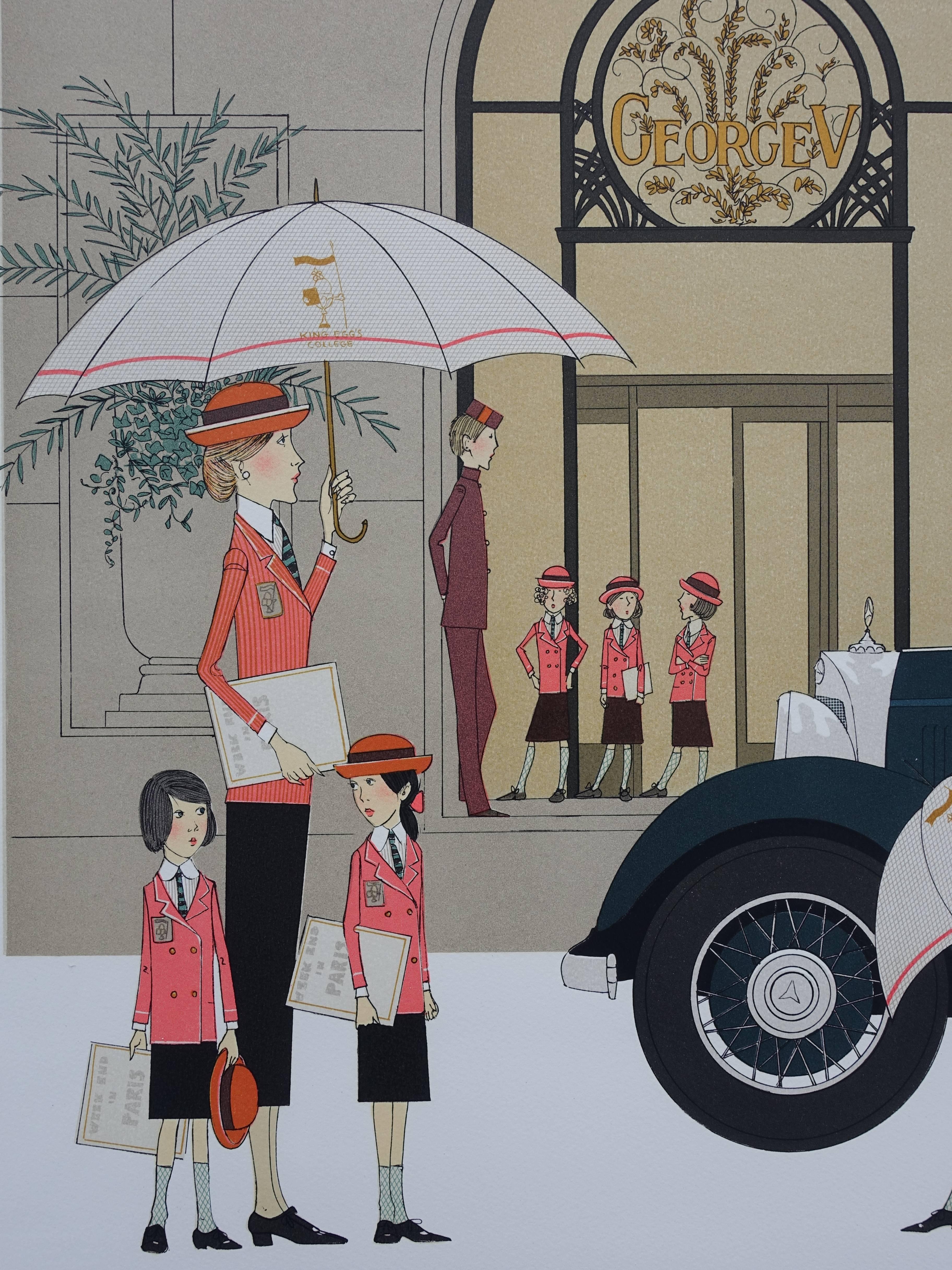 Mercedes Mannheim 370K et GEORGE V - Original handsigned lithograph - 115ex - Gray Figurative Print by Denis Paul Noyer