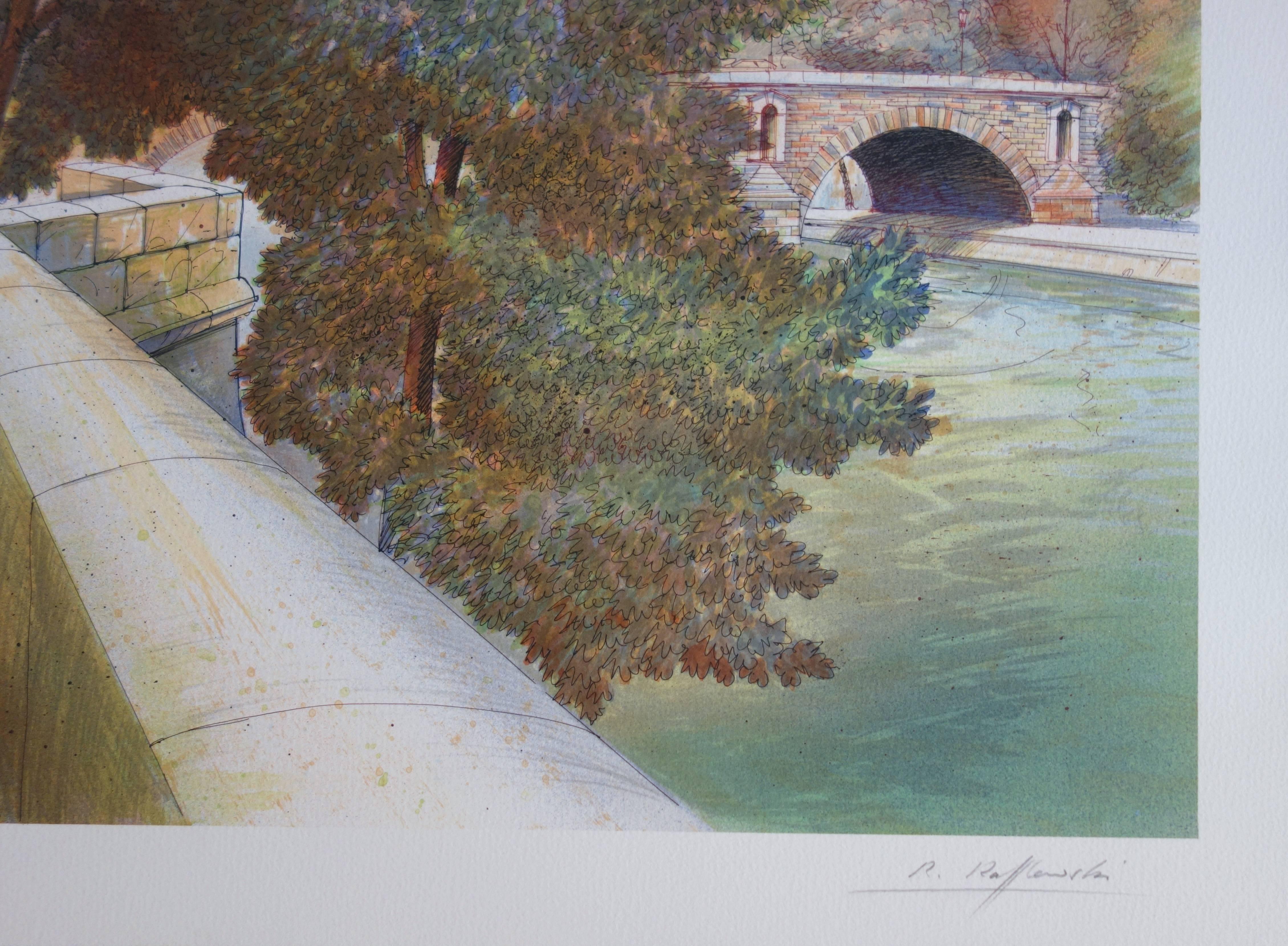 Parigi: vicino alla Senna - Litografia originale firmata - 275ex - Print di Rolf RAFFLEWSKI