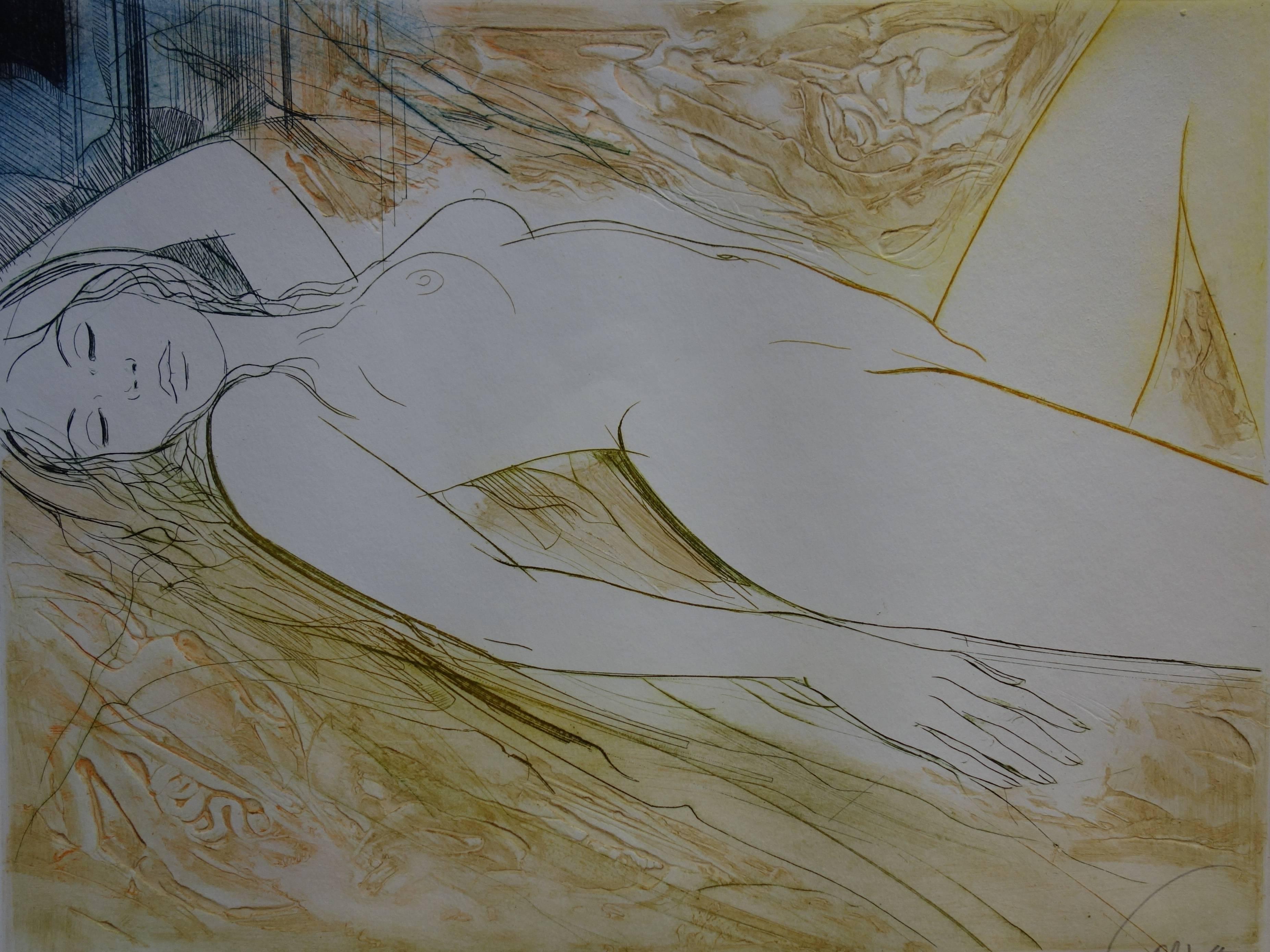 Jean-Baptiste Valadie Nude Print - Reclining Nude - Original handsigned etching - 50ex