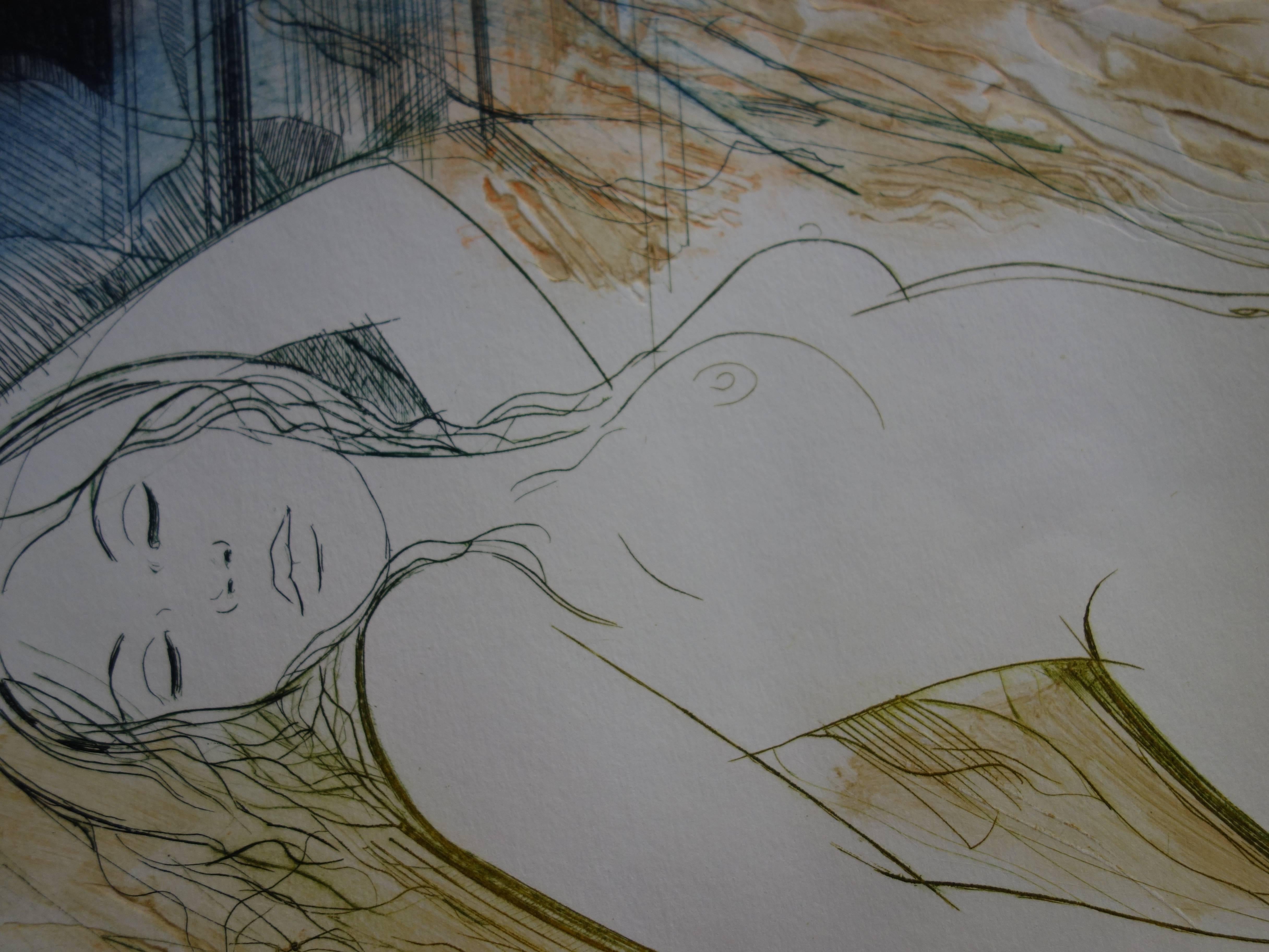 Reclining Nude - Original handsigned etching - 50ex - Gray Nude Print by Jean-Baptiste Valadie