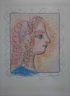 Woman Profile in Blue and Pink - Handsigned lithograph - 70ex