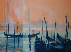 Gondolas and Lagoon in Venice - Original handsigned lithograph - 199ex