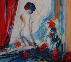 Nude with Dahlias - Original handsigned lithograph - 199ex