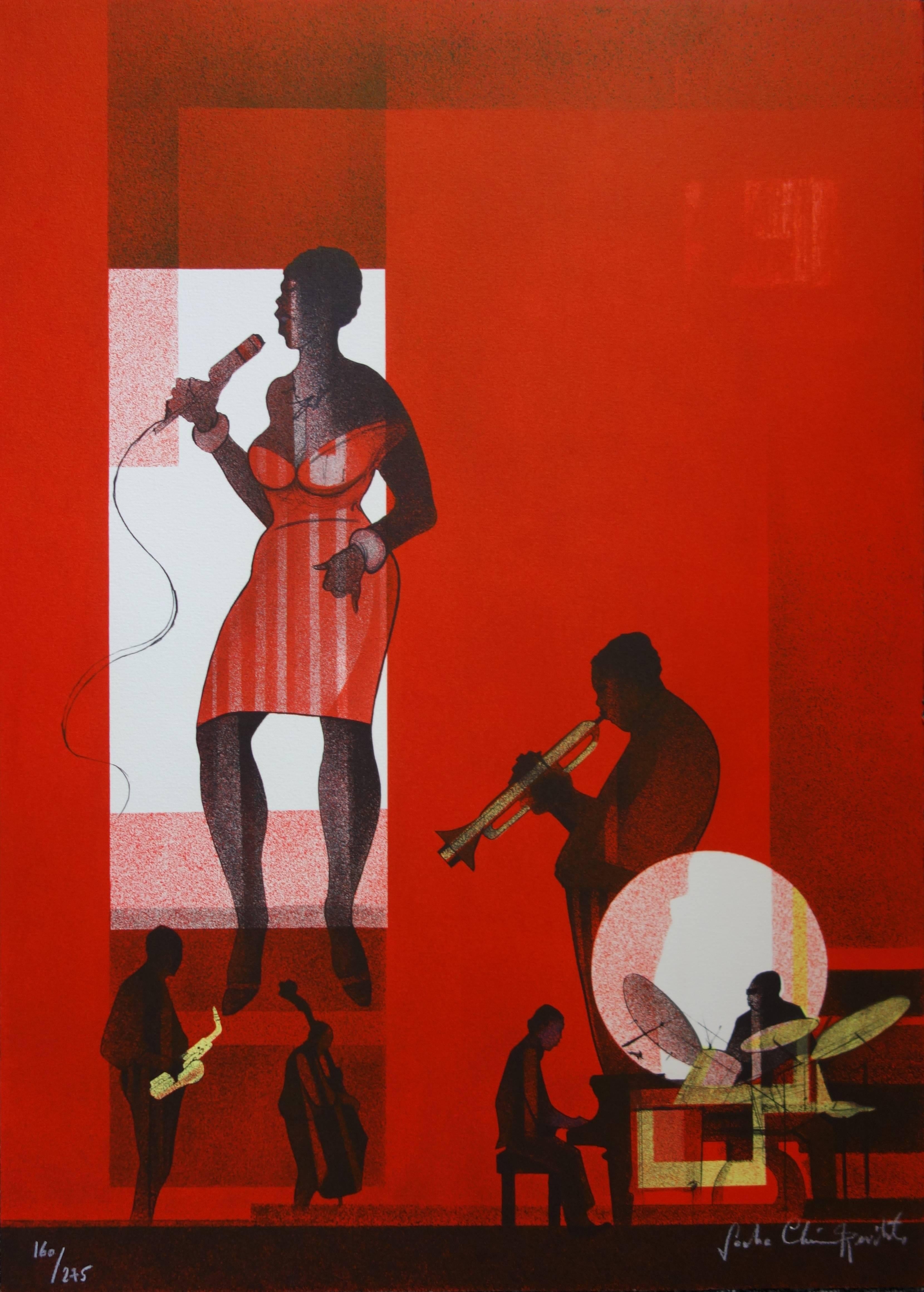 Sacha Chimkevitch Figurative Print - Jazz : Hot Swing- Original handsigned lithograph - 275ex