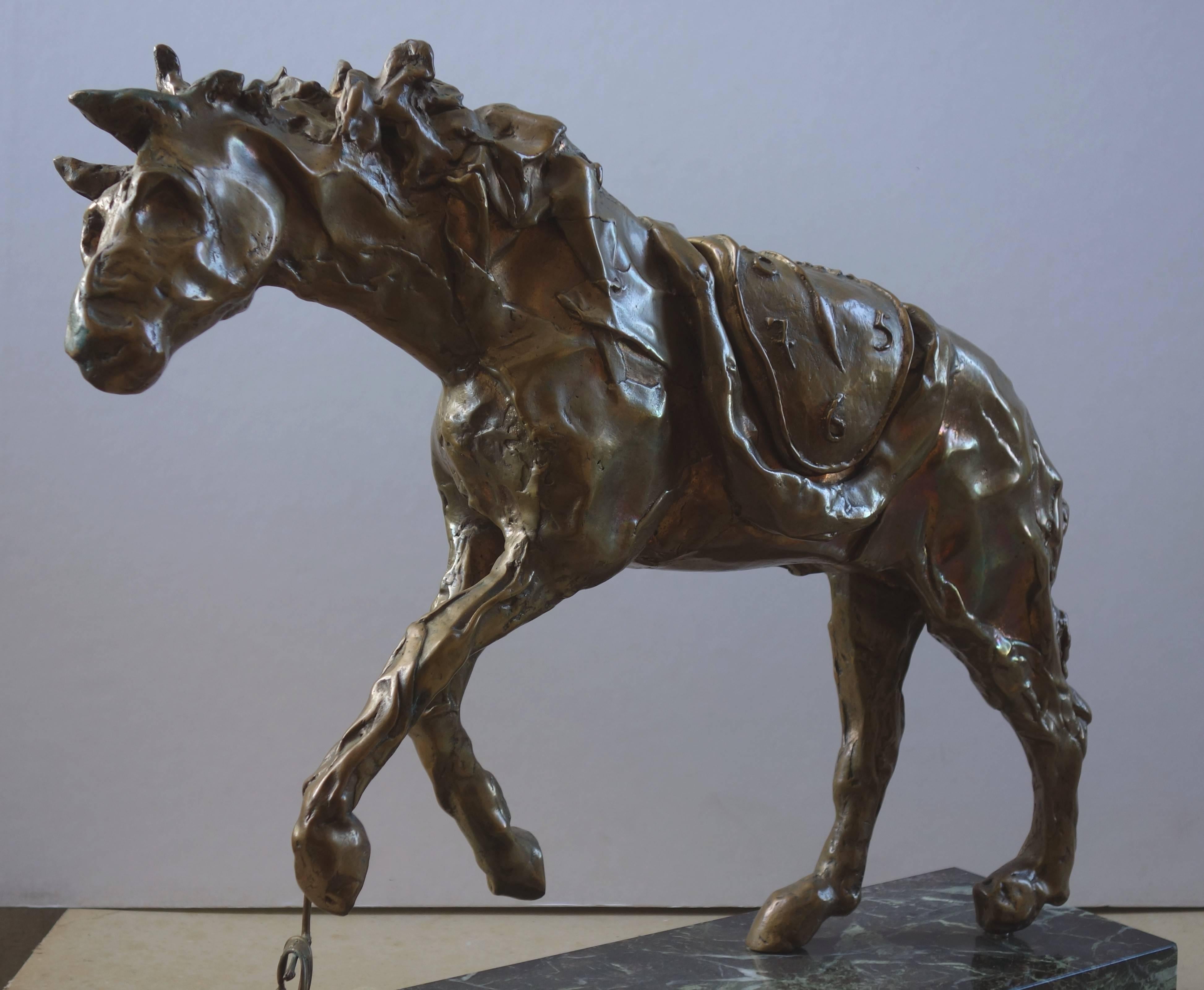 Horse with Molt Clock - Tall bronze sculpture - Signed /350ex - Surrealist Sculpture by Salvador Dalí