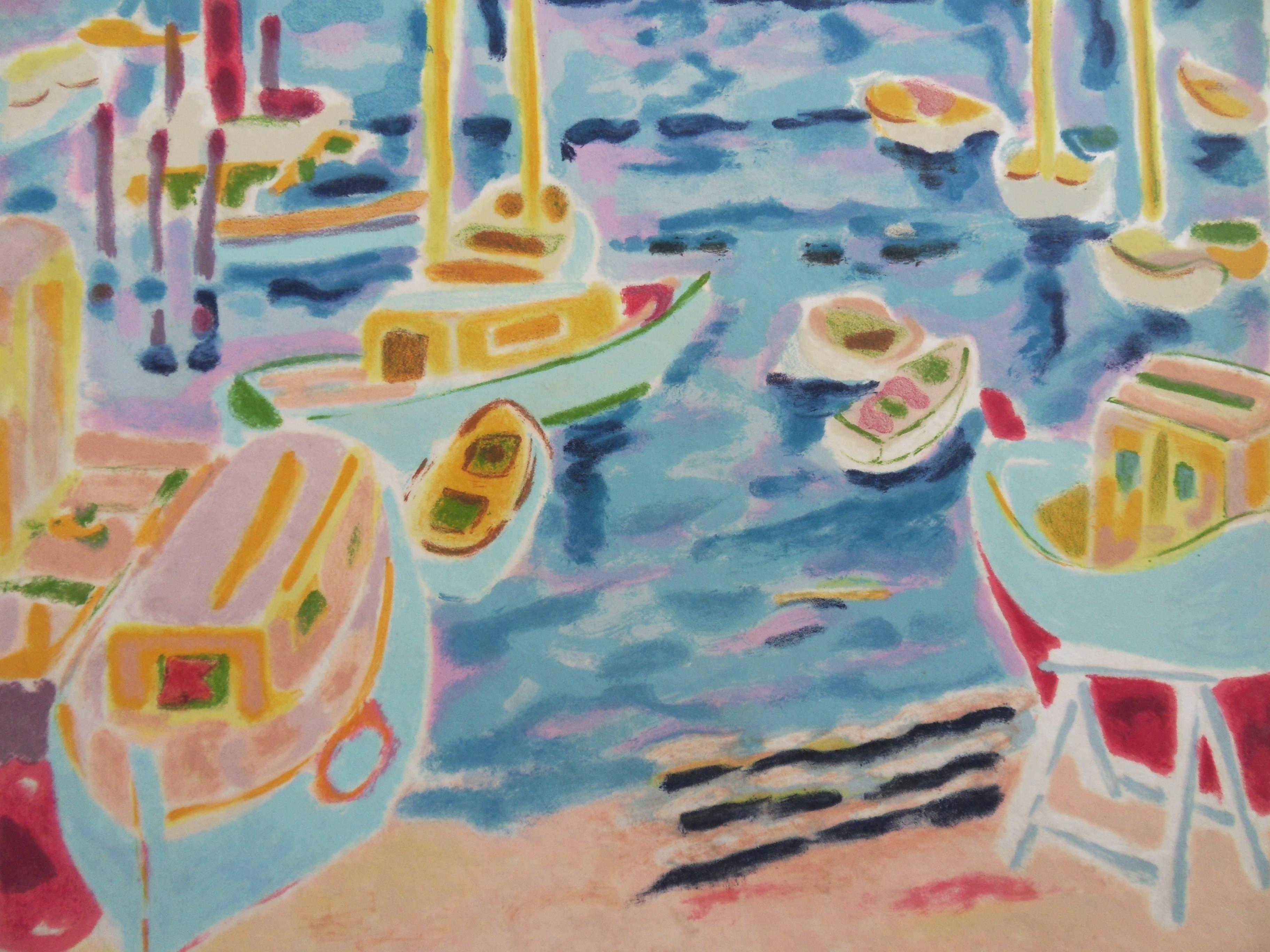 Cannes Harbour - Signed lithograph 1