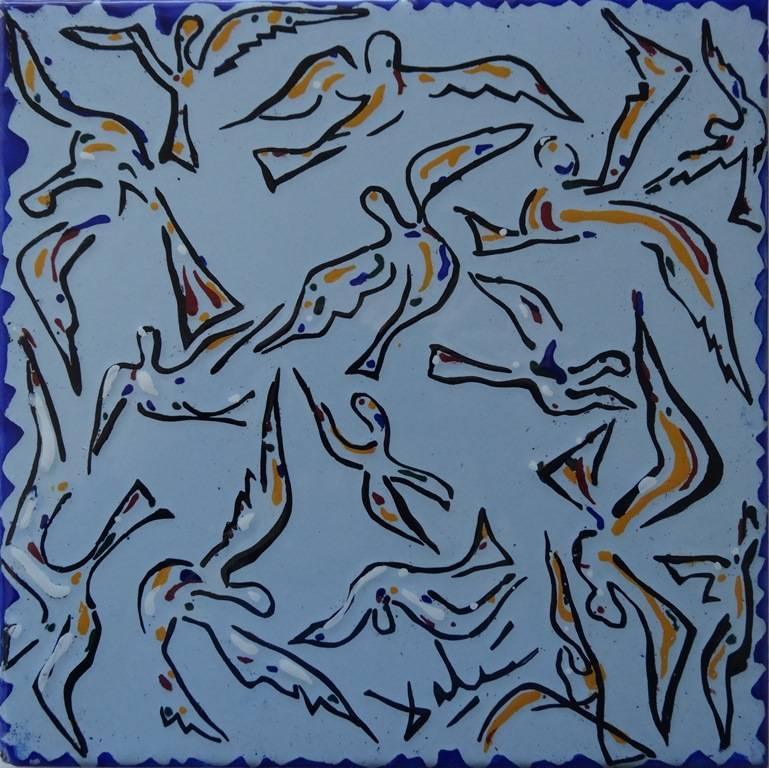 (after) Salvador Dali Figurative Sculpture - Night of Birds - ceramic tile - 1954