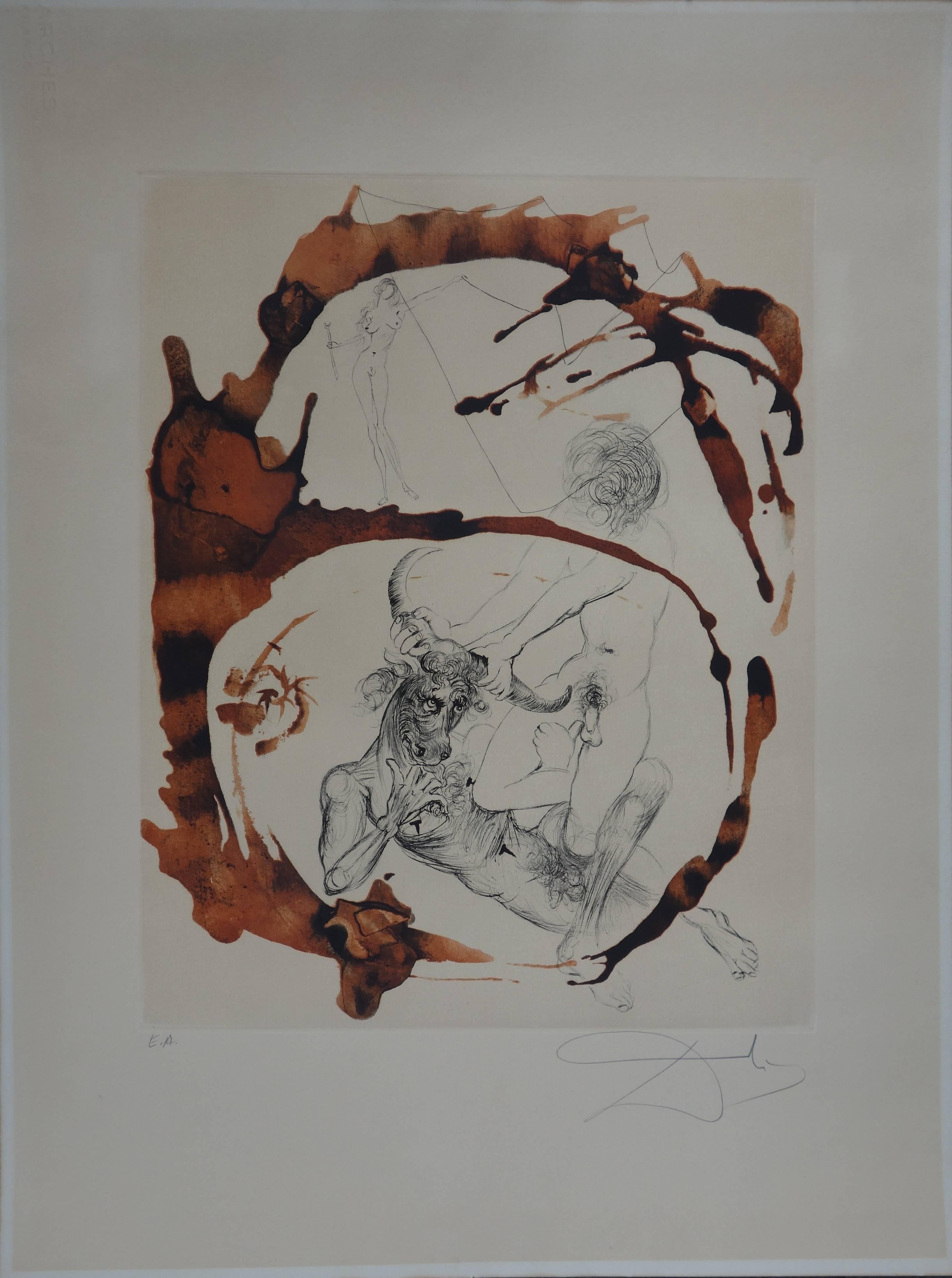 Salvador Dalí Figurative Print – Mythology: Theseus und der Minotaur – Original signierte Radierung