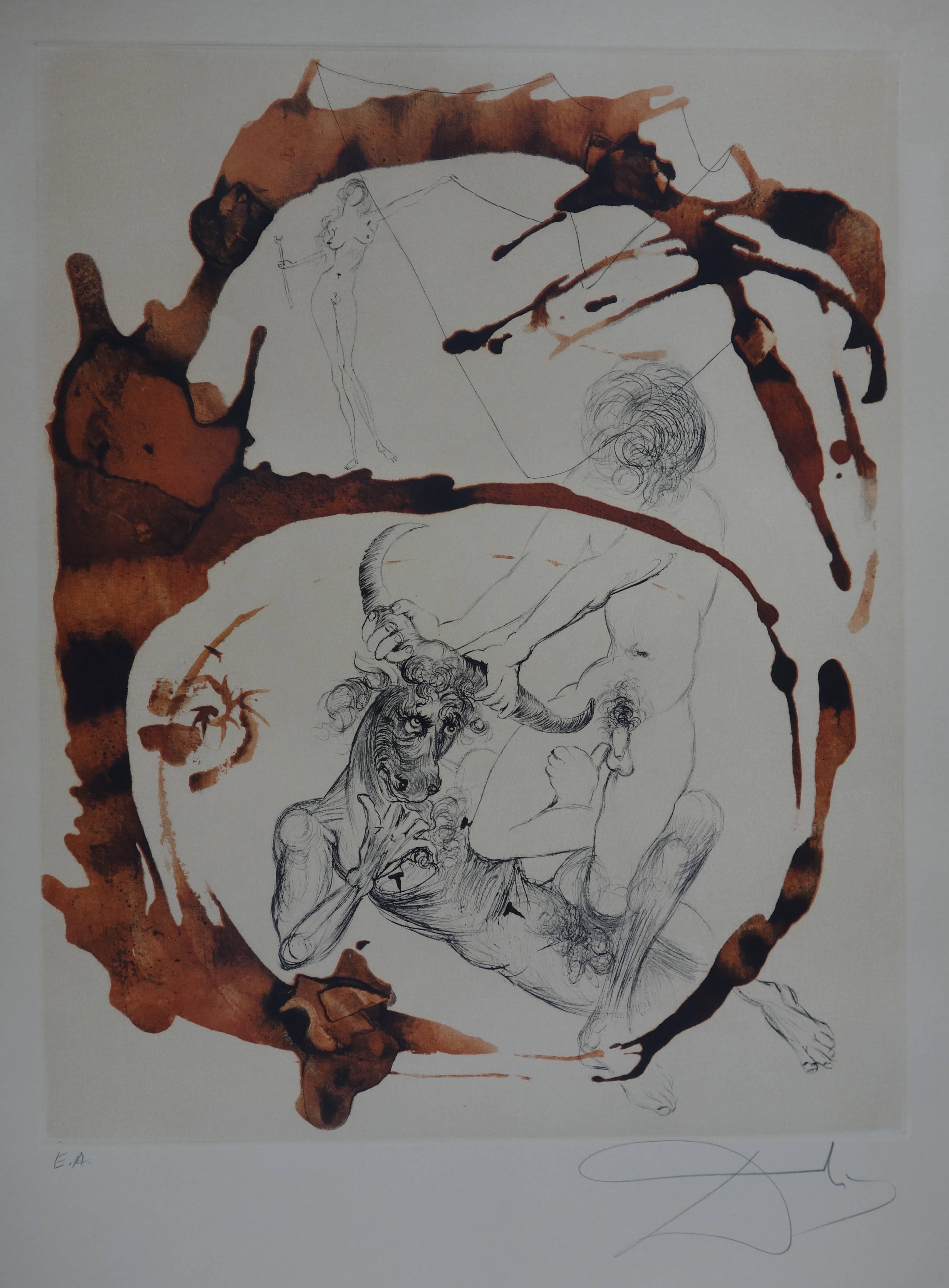 Mythology: Theseus und der Minotaur – Original signierte Radierung (Surrealismus), Print, von Salvador Dalí