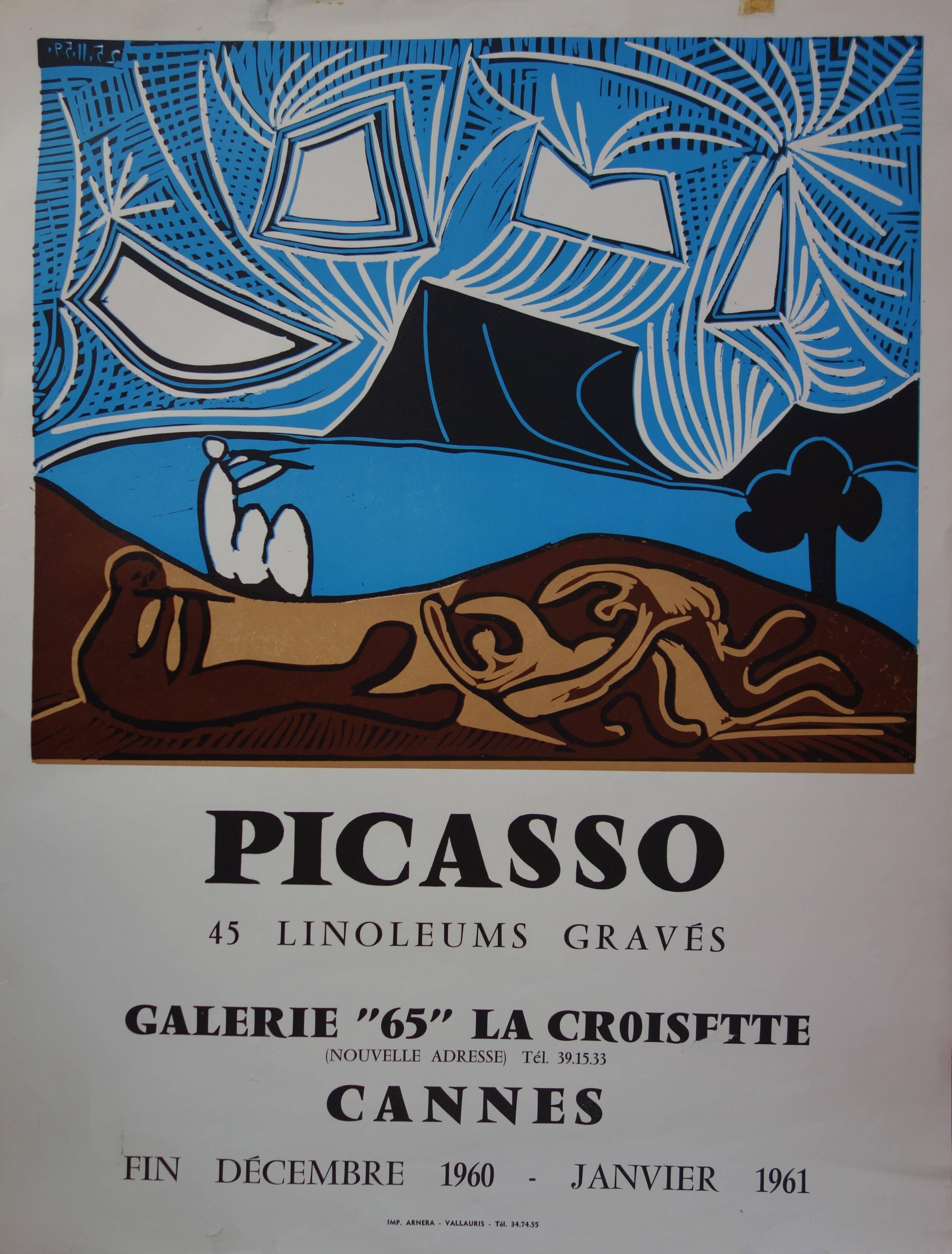 (after) Pablo Picasso Figurative Print - Musician Fauns - Linocut - Arnera 1961