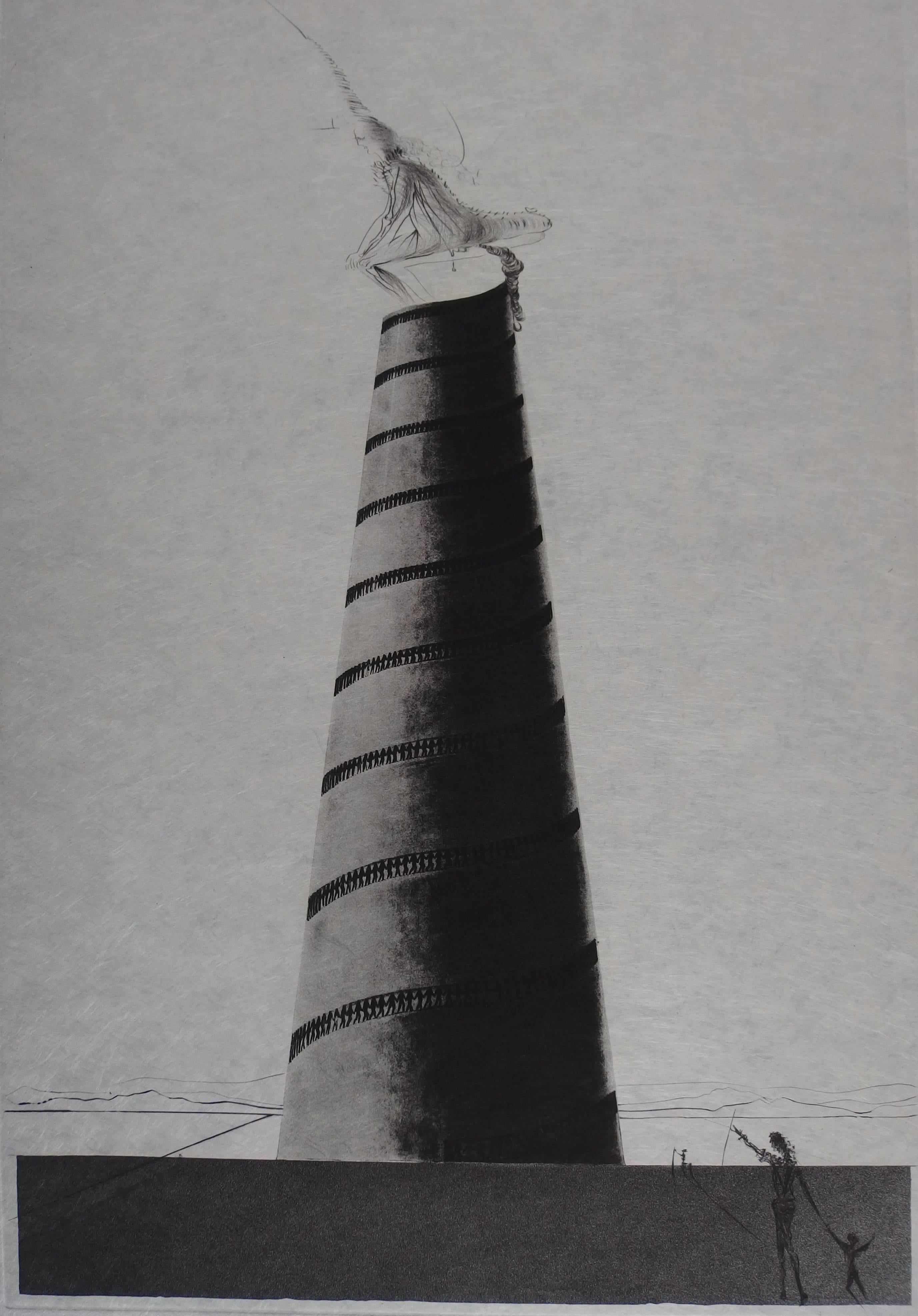 Ten Recipes of Immortality : Zootrope and Boullée Tower - Signed etching - Surrealist Print by Salvador Dalí