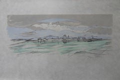 Italie : Paysage près de Mantua - Lithographie signée Mourlot 1953