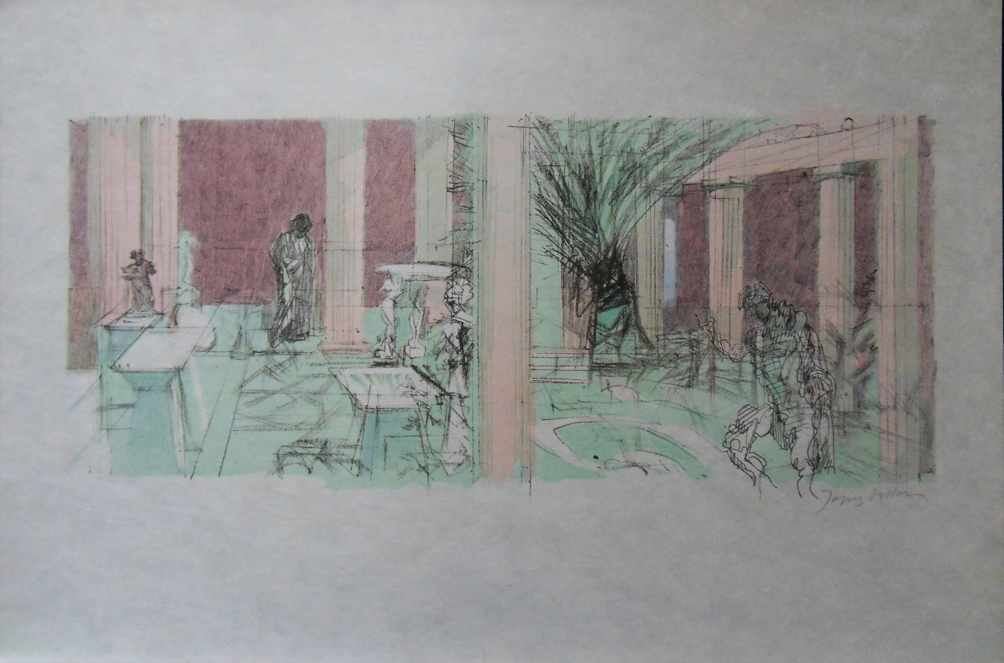Jacques Villon Interior Print - Atrium - Signed lithograph - Mourlot 1953