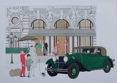 Hotel : Old Mercedes and Hotel de Paris - Signed lithograph - 115ex