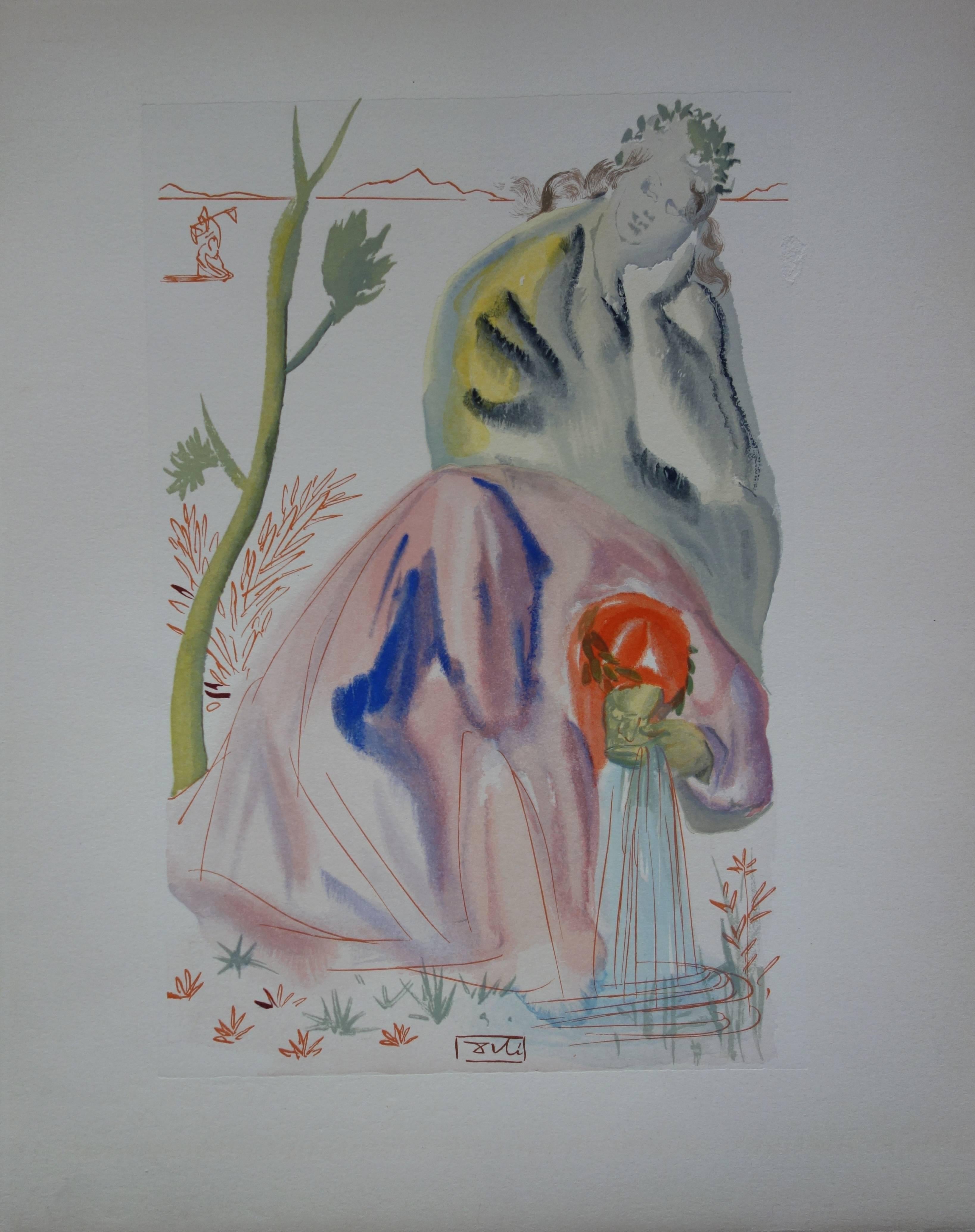Salvador Dalí Figurative Print - Purgatory 21 - The Spring - woodcut - 1963