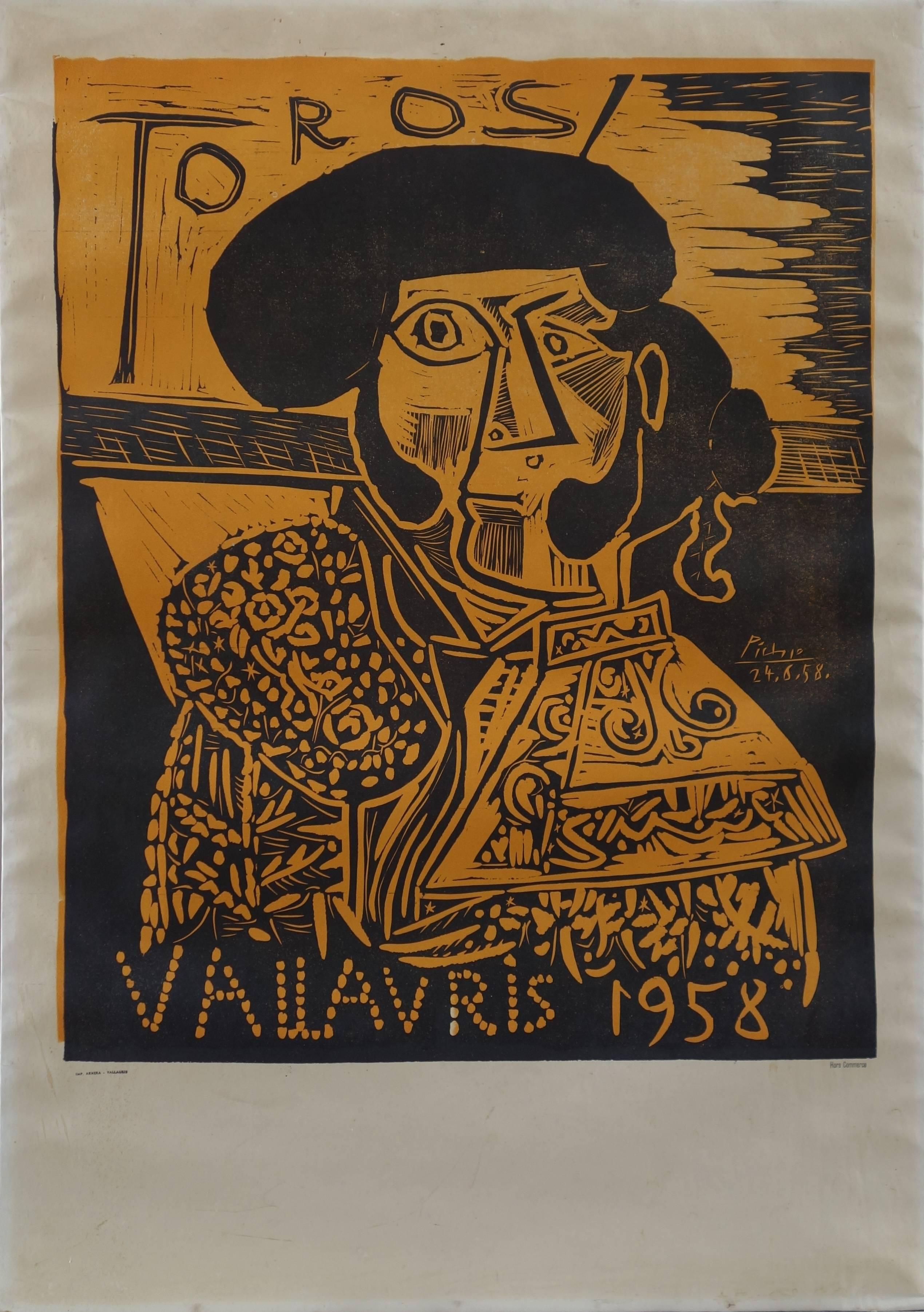 Pablo Picasso Portrait Print - Toros Vallauris 1958 - Tall linocut - Ref. Bloch #1282