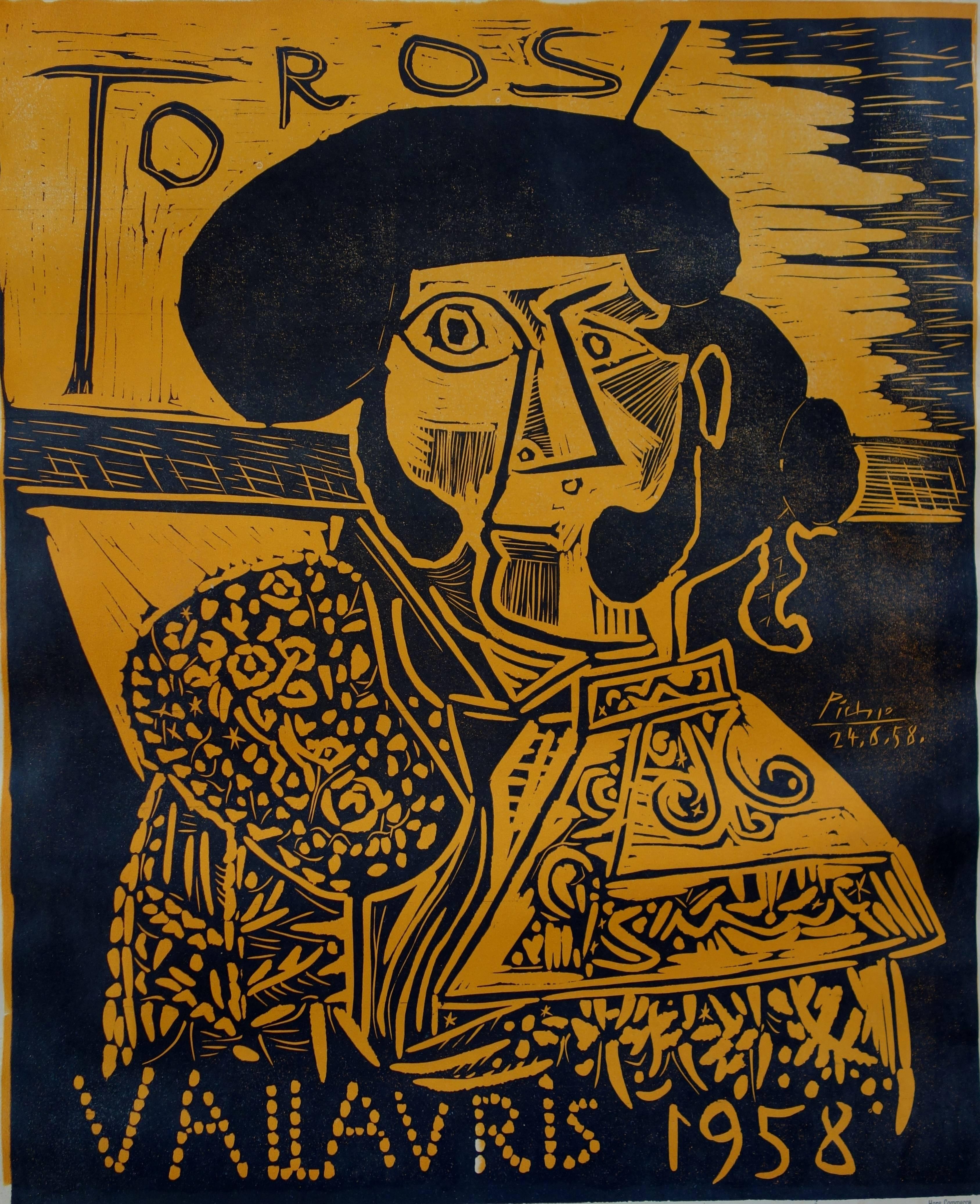 Pablo PICASSO
Toros Vallauris 1958 

Original linocut 
Printed signature in the plate
Printed in Atelier Arnera (Vallauris)
Justified Hors commerce (aside the edition of 195 numbered copies)
On vellum 85 x 60 cm (c. 34 x 24 in)

REFERENCES : Bloch