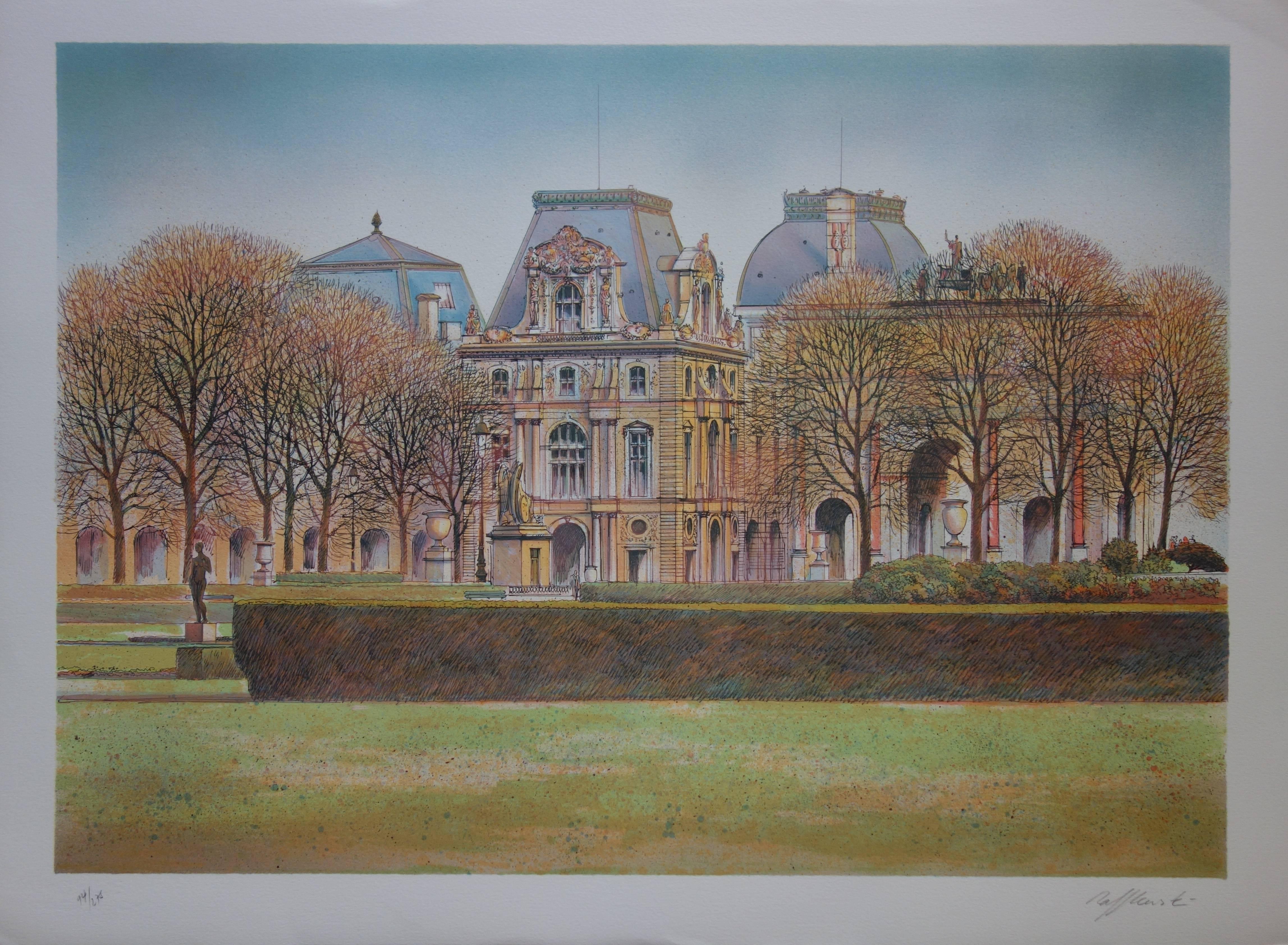 Landscape Print Rolf RAFFLEWSKI - Paris : Musée du Louvre - Lithographie originale signée à la main - 275ex