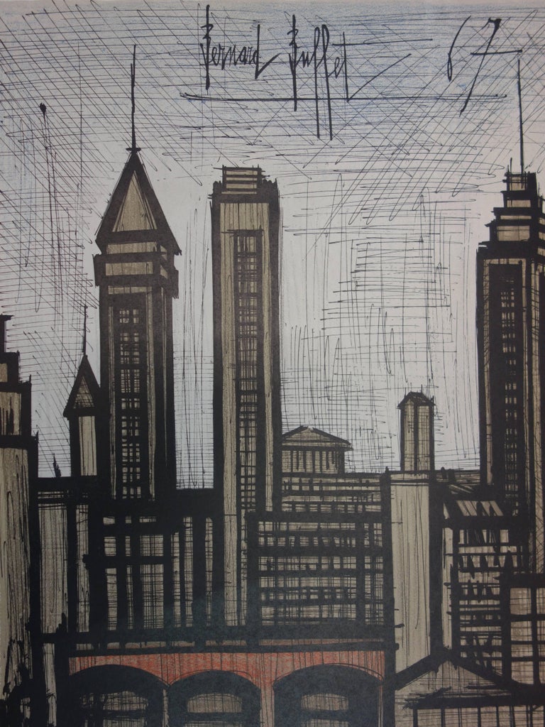 Buildings in New York - Original lithograph - Mourlot 1967 For Sale 1