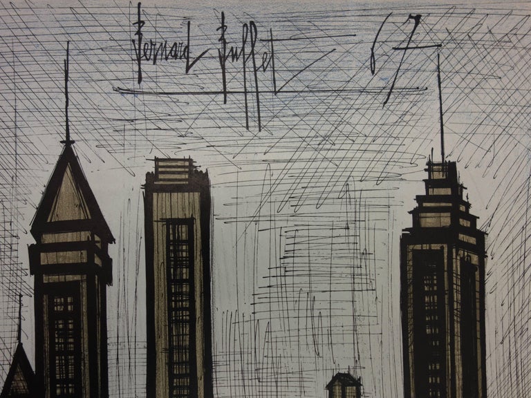 Buildings in New York - Original lithograph - Mourlot 1967 - Print by Bernard Buffet
