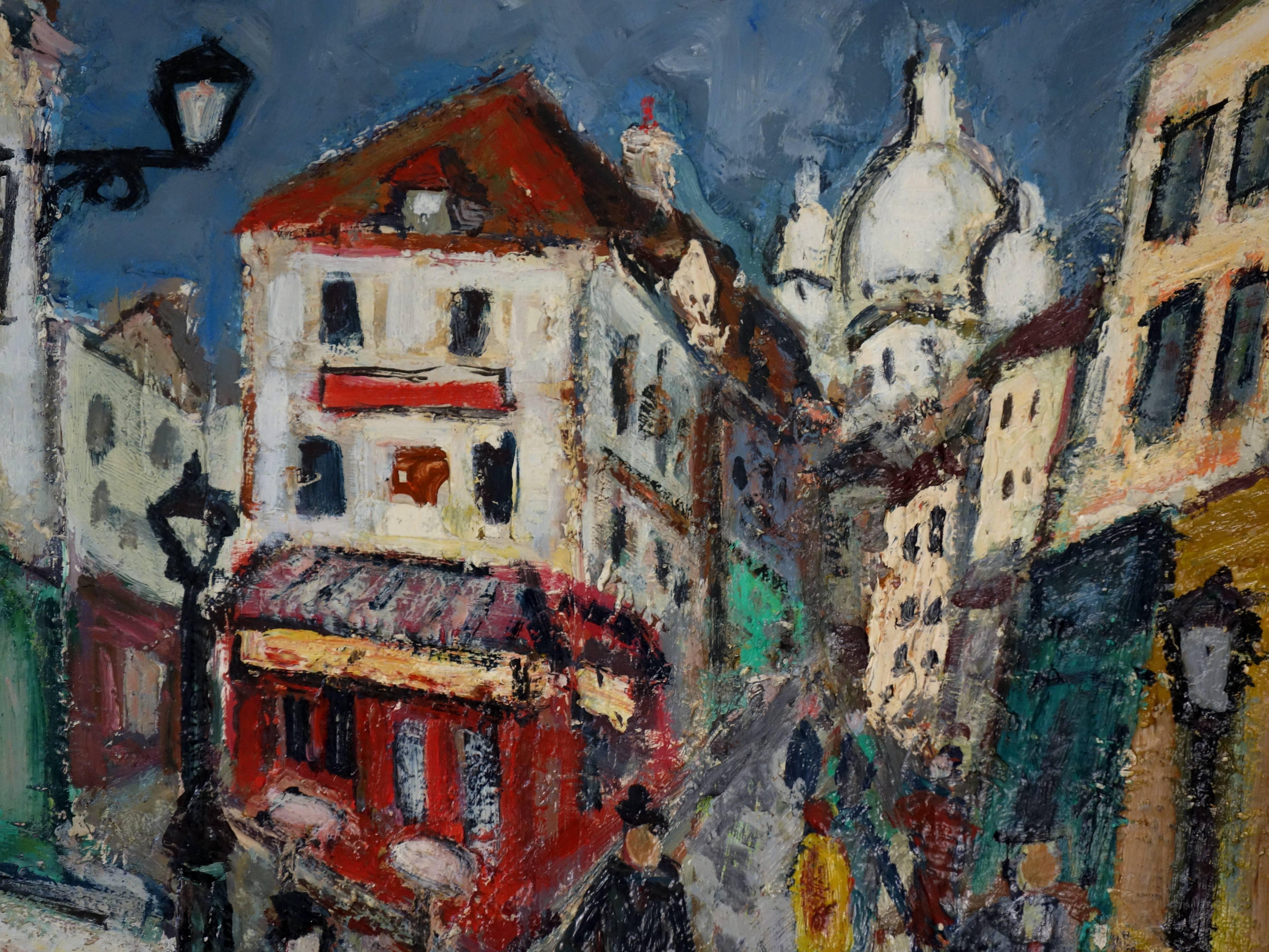 Paris, Montmartre : Sacre Coeur Viewed from Rue Norvins - Oil on Canvas #Signed - Modern Painting by Roland DUBUC