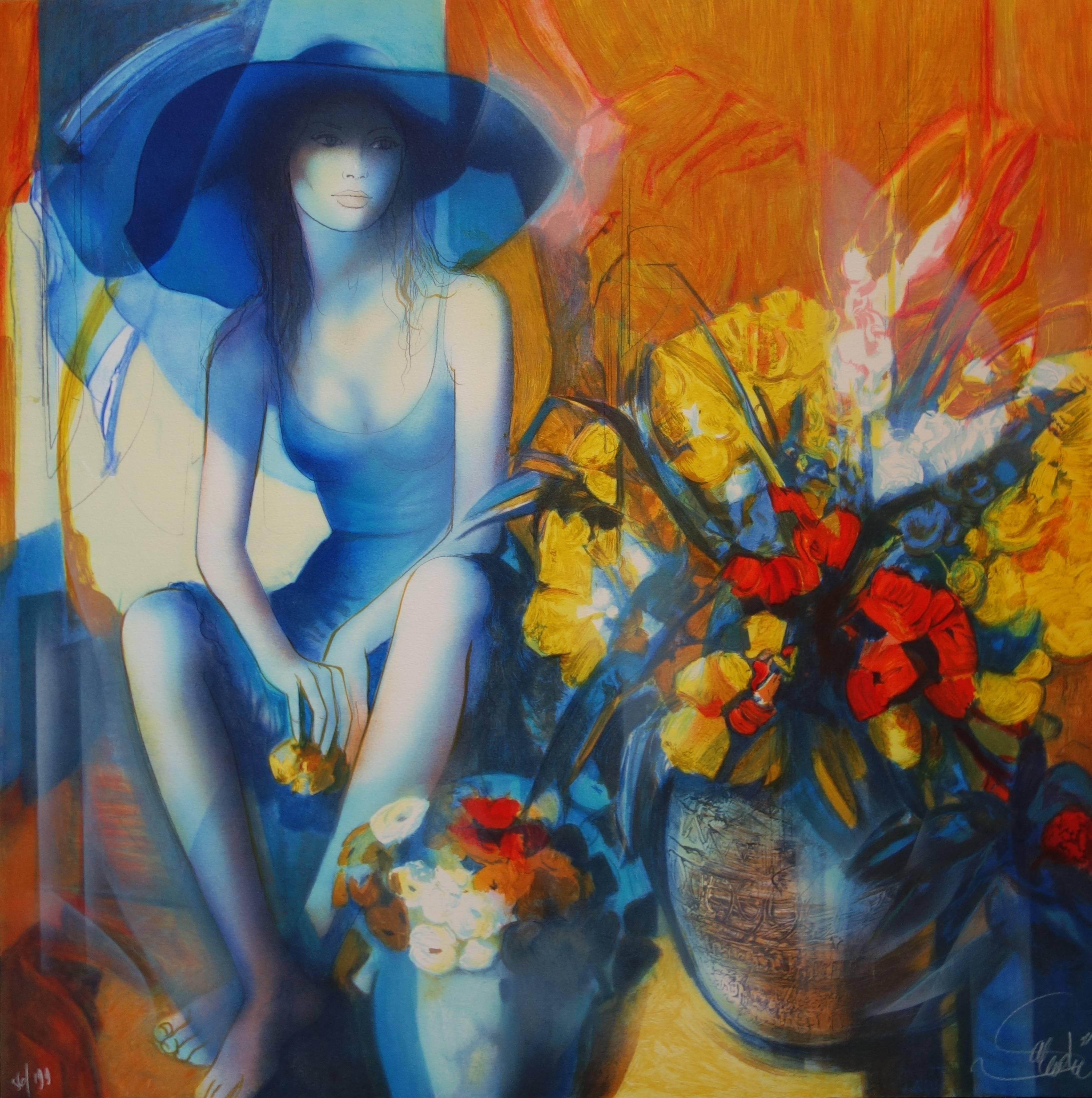 Jean-Baptiste Valadie Figurative Print - Manon with Flowers - Original handsigned lithograph - 199ex
