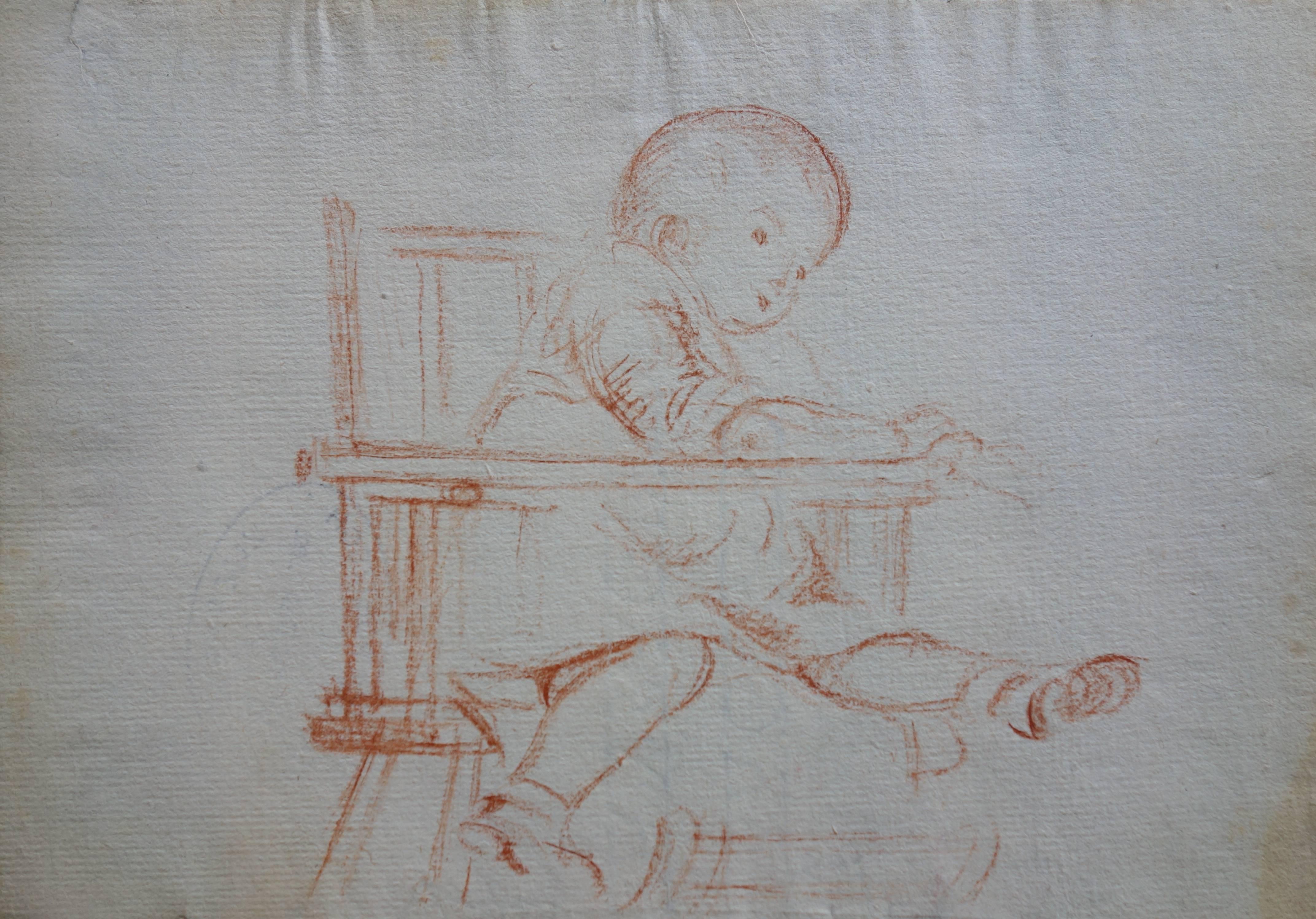 Baby on a Chair - Original Charcoals Drawing