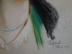 Red Hair Dreaming Woman - Original Signed Charcoals Drawing - 1929