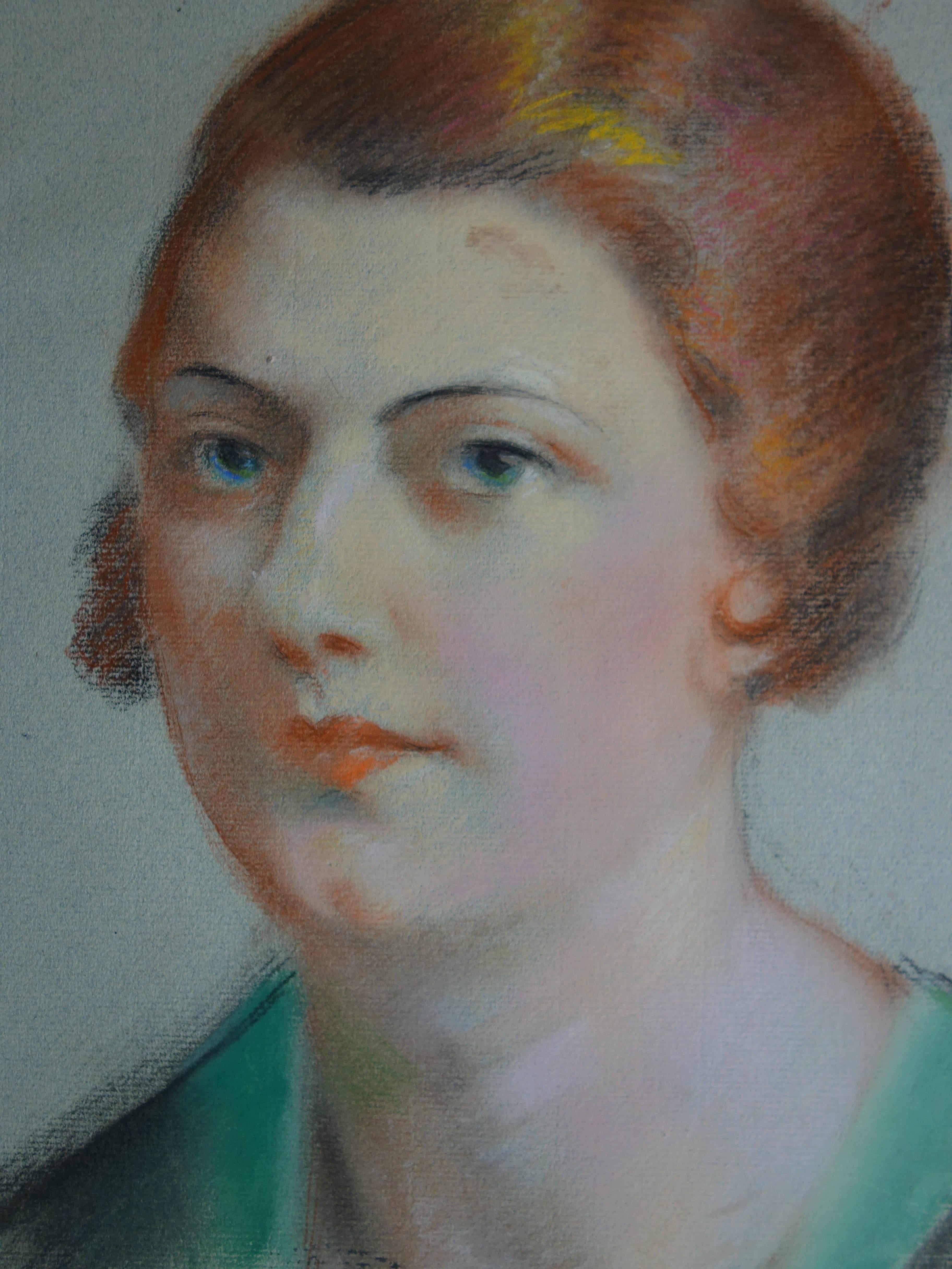 Femme paisible - Drawing original signé au fusain - 1929 - Réalisme Art par Gustave Poetzsch